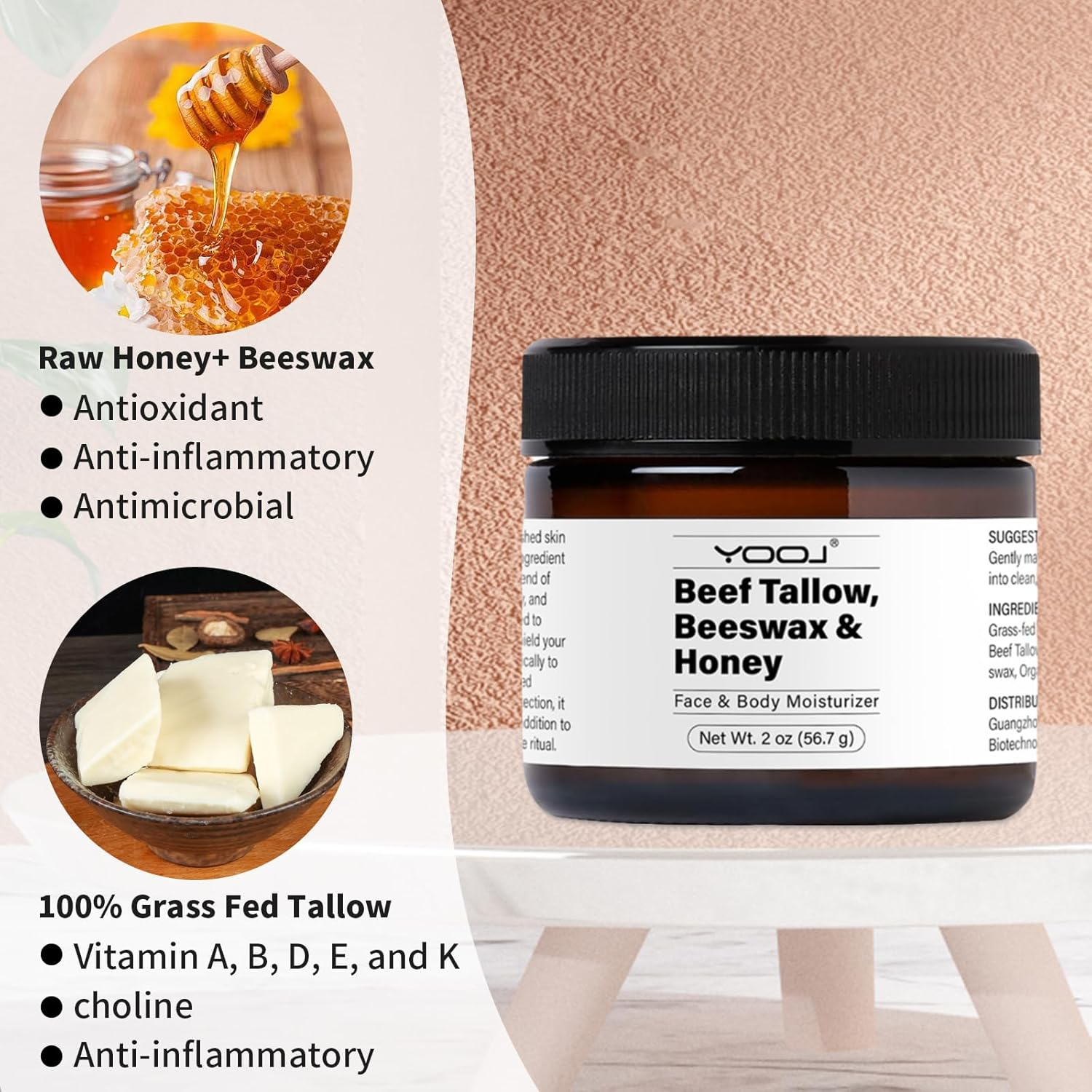YSHIGUING Beef Tallow and Honey Moisturizer for Face,Beef Tallow Moisturizer,Natural Moisturizer Skin Care, Hydrating, Soothing, Moisturizing Beef Tallow Cream with Beef Tallow Beeswax & Honey image number 2