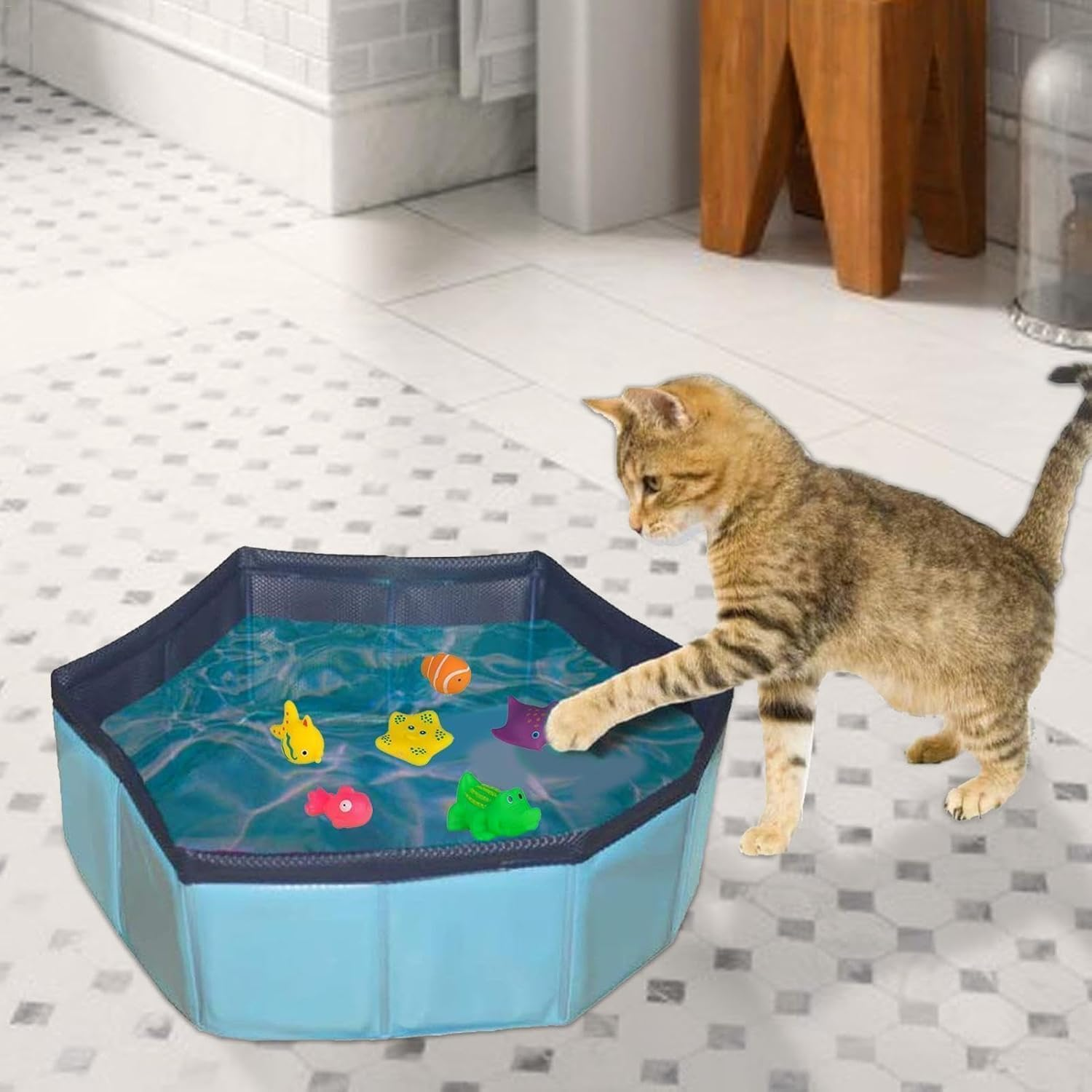 Clockjuan 6Pcs Colorful Pool Cat Interactive Toy, Cat Floating Water Toy, Pet Kitten Swimming Bathing Fish Toy, Sensory Toys for Indoor Cats to Self Play image number 4