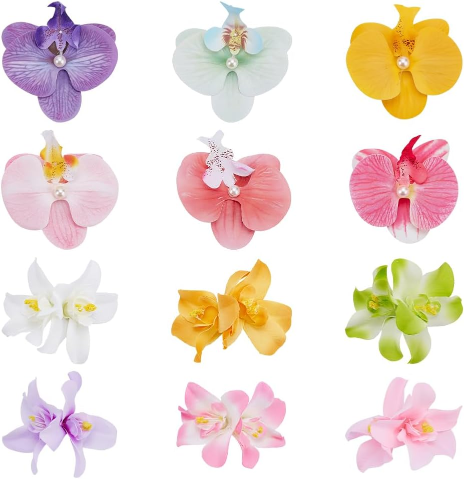 WADORN Pack of 12 6 Colours Bohemian Flowers Hair Clips, Tropical Flowers Hair Pins 3.5 Inches for Women Girls Holiday Seaside Luau Party Summer Beach Accessories Hawaii Events image number 4