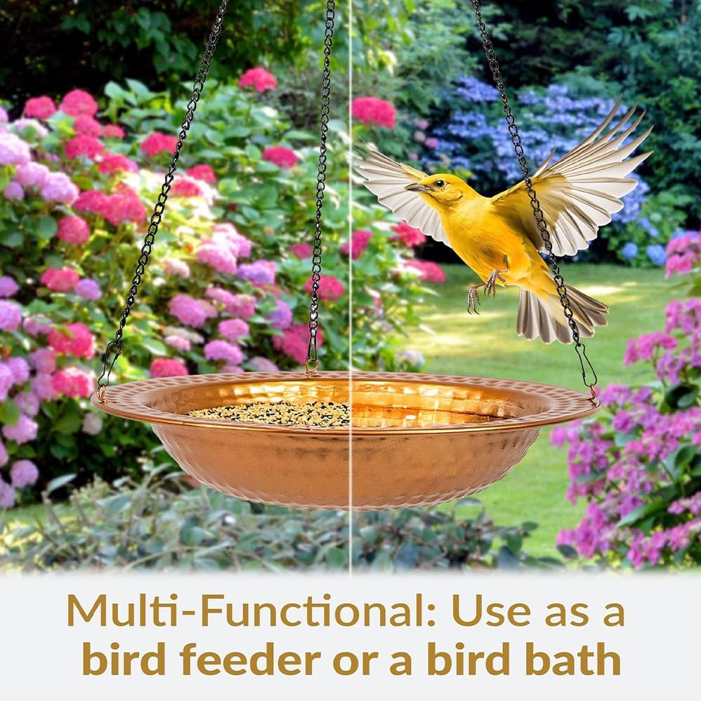 Iron Bird Bath for Outdoors - Hanging Bird Bath for Outside, Multi Functional,Hanging Bird Feeder Tray for Backyard Decor, for Outdoor Bird Feeder,Backyard, Patio Garden Yard Decoration. image number 4
