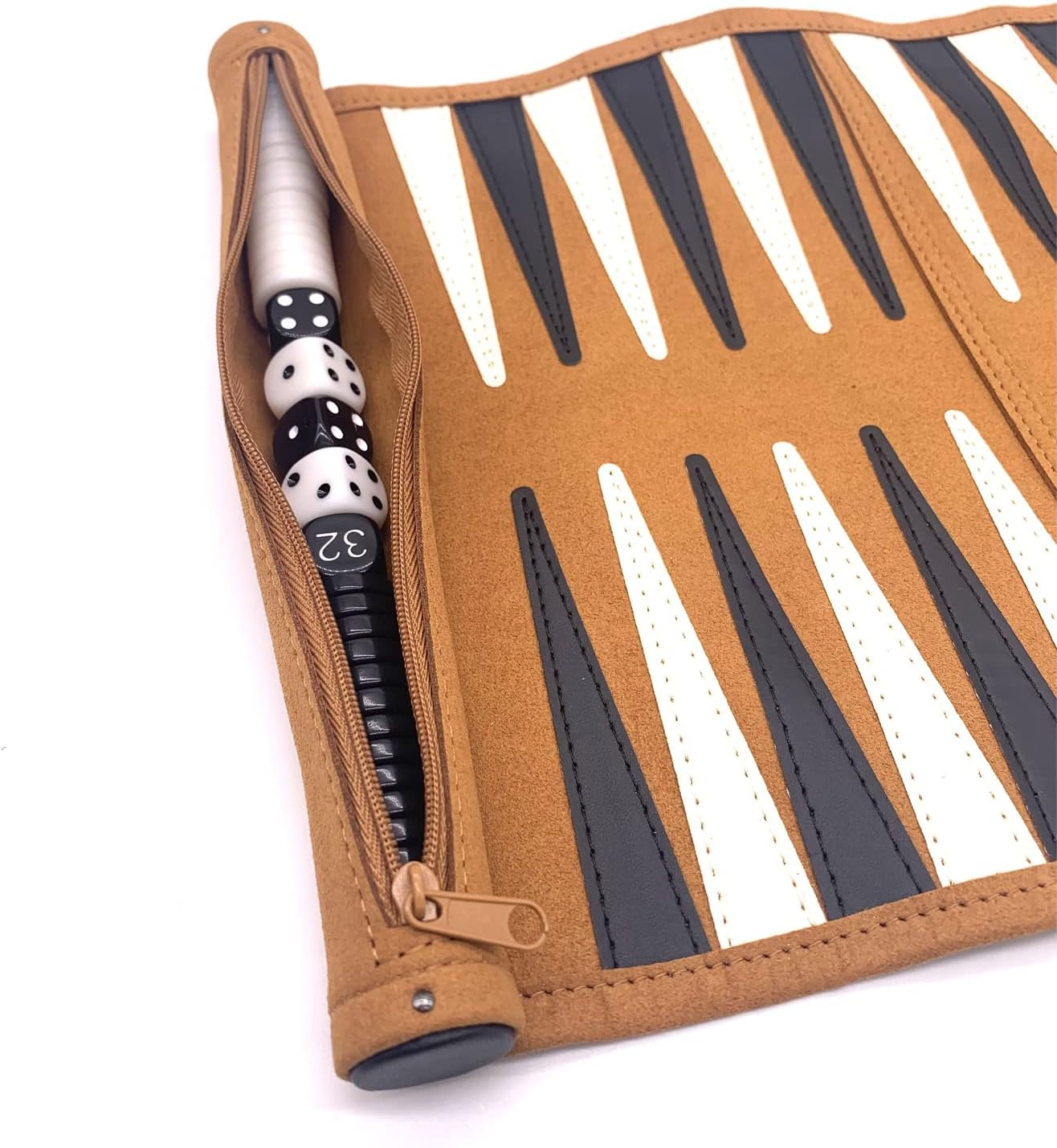 Genuine Leather Roll-Up Travel Backgammon Game, Foldable Chess Board, Portable, Lightweight, Multiplayer, Age 18+