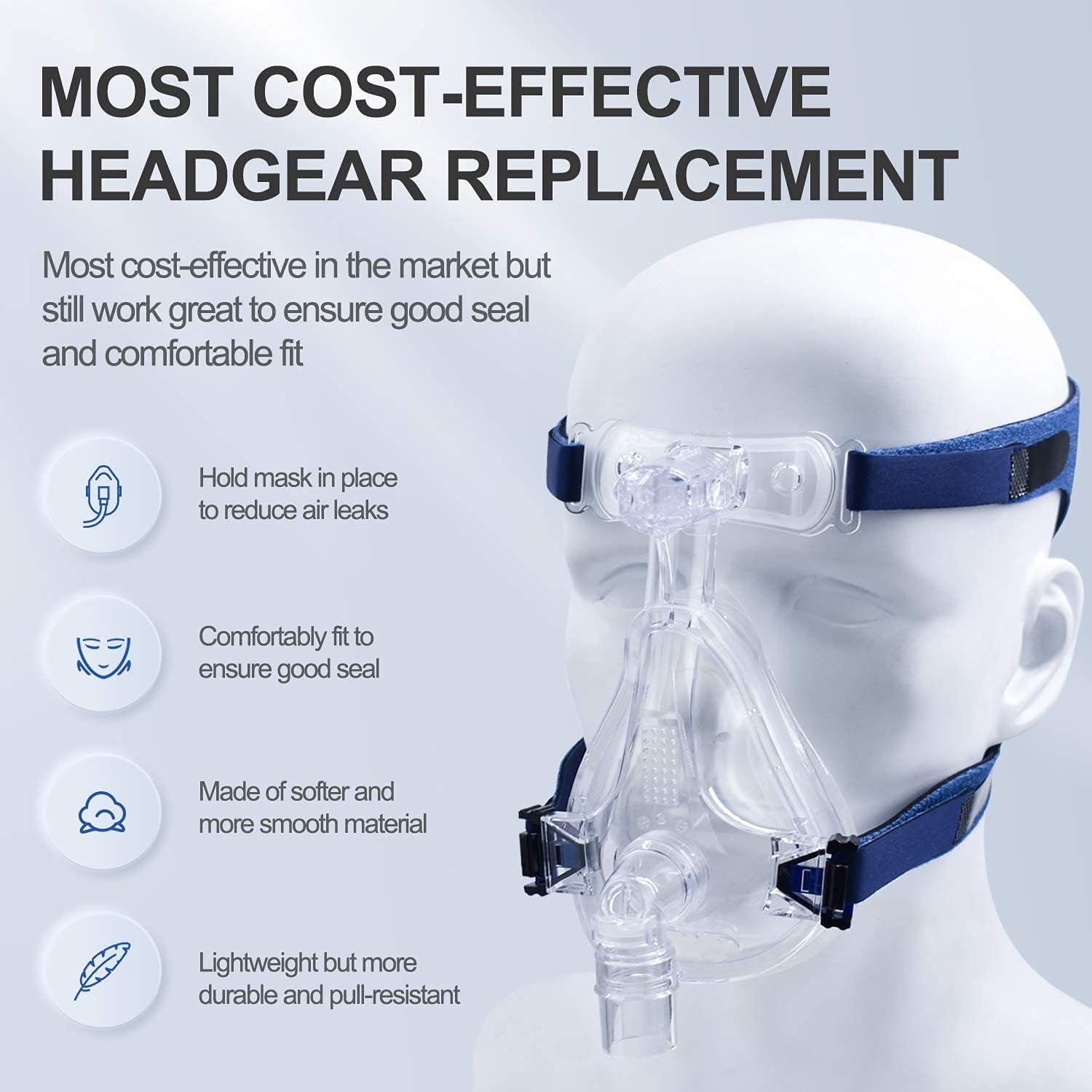 2PCS Airsmart Headgear Strap Supplies Compatible with Most Mask, Universal Comfortable and Elasticity Replacement Headgear for Achieving Good Seal, Blue image number 2