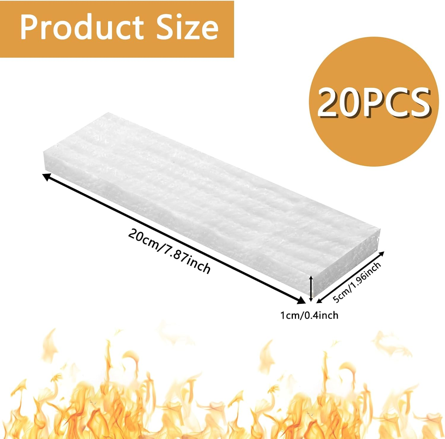 20 Pcs Ceramic Wool Wick for Tabletop Fire Pit, Carbon Felt Wick for Ethanol Fireplace Fuel Bioethanol Fuel to Extend Burning Time, Ceramic Fiber Insulation Wool Wick Sponge（8" L&times;2" W&times;0.4" H）