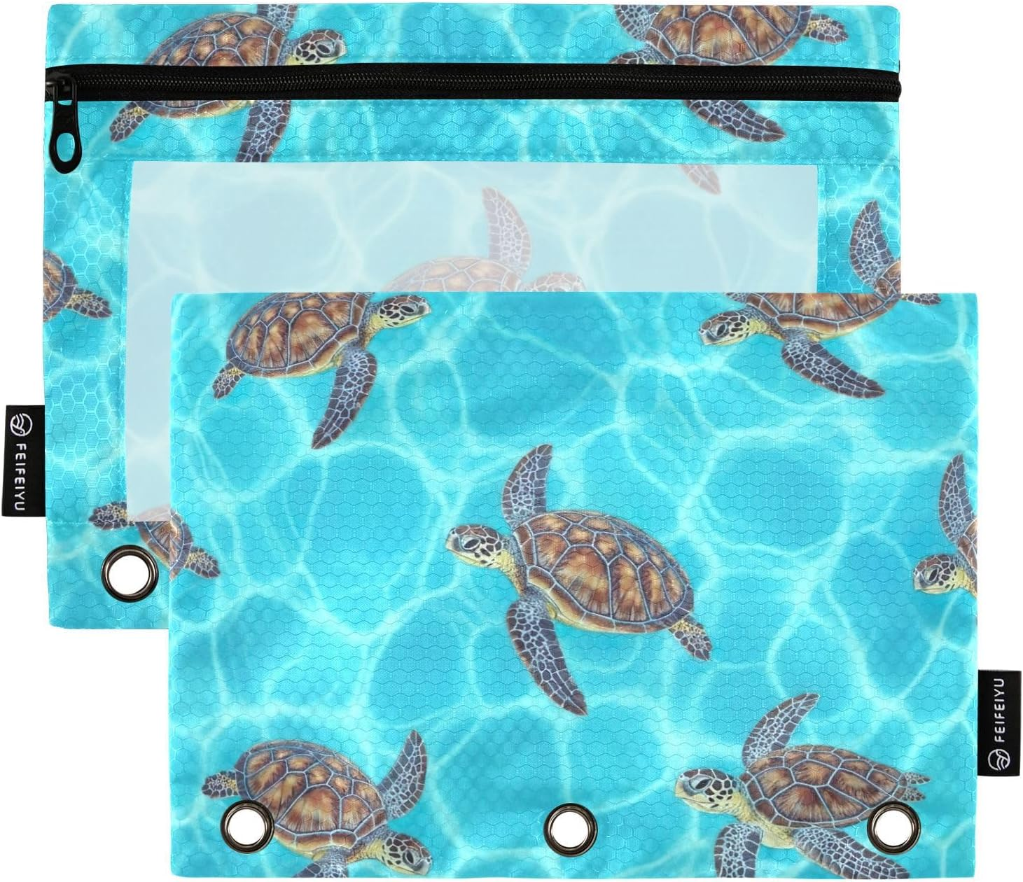 Orange Basketball Players Black Pencil Zipper Pouch with Clear Window for Home/Office/School Supplies, 2 Pack - Palm Trees Striped image number 3