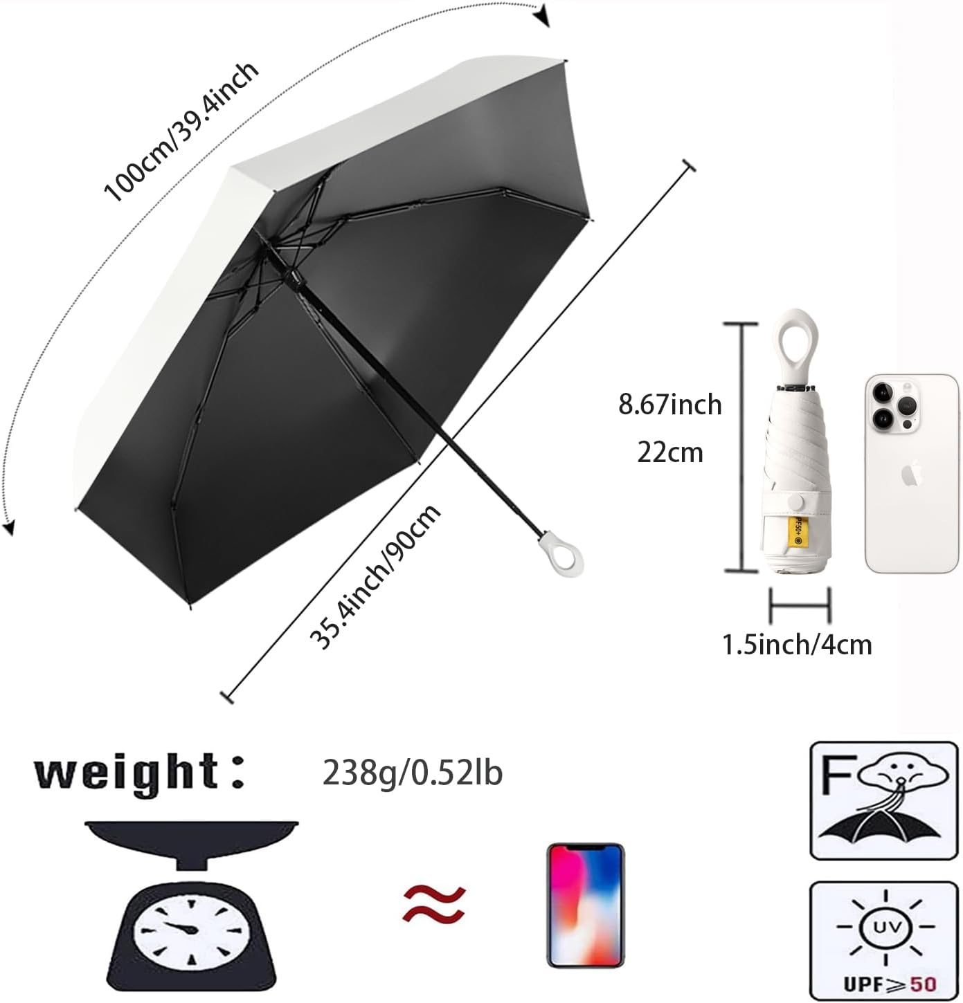 Mini Sun Travel Umbrella Ring Handle Coating Layer Fabric Compact Folding Purse Umbrella/Lightweight Small Portable Backpack/Rain Sun/Blocking/Anti UPF 50 UV Protection 99.9% Men Women Kids - Light Green image number 3