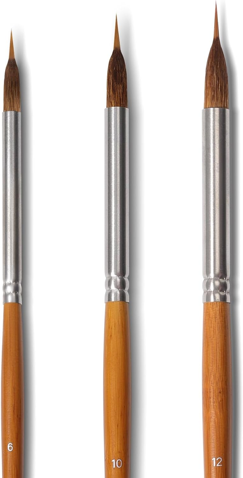 Sable Watercolor Brushes Set,3Pcs(06,10,12) Extended Needle Point Artist Paint Brush,Bamboo Handle,Professional Synthetic Extra Long Horsehair Sable Brushes for Fine Detailing,Acrylic,Gouache,Ink image number 4