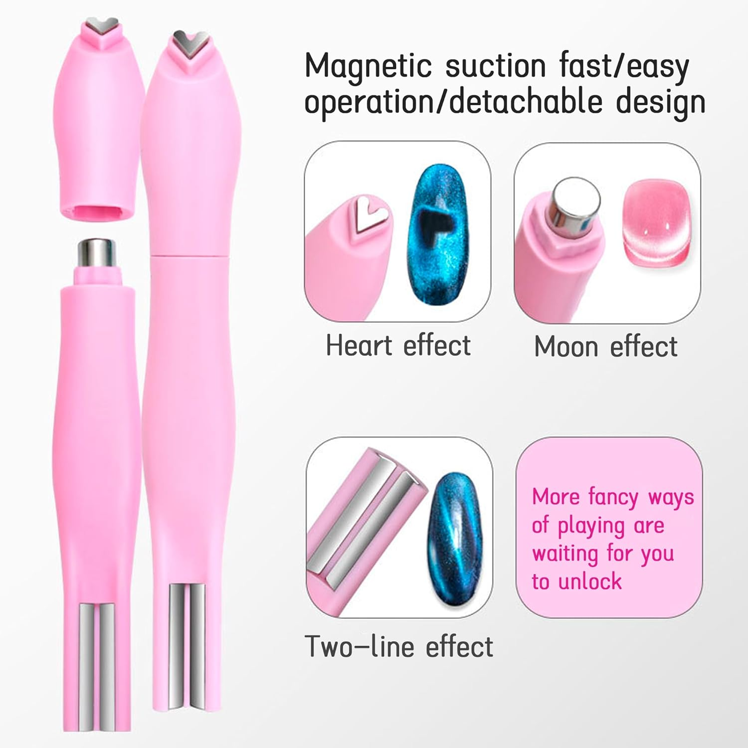 3-In-1 Heart Magnet for Cat Eye Gel Polish, Upgraded Magnetic Nail Art Pen with Heart/Round/Line Shapes, French Tip Tool for DIY & Salon Manicure (Pink) image number 3