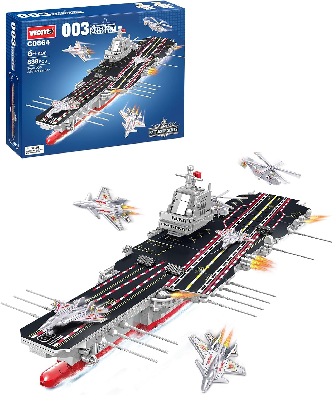 Aircraft Carrier Building Blocks Set (838 PCS), Battleship Model Building Toy Kit, Army Battleship Aircraft Boat Building Toy, Fighter Models Role Play,Educational Learning Toy for Kids 6+
