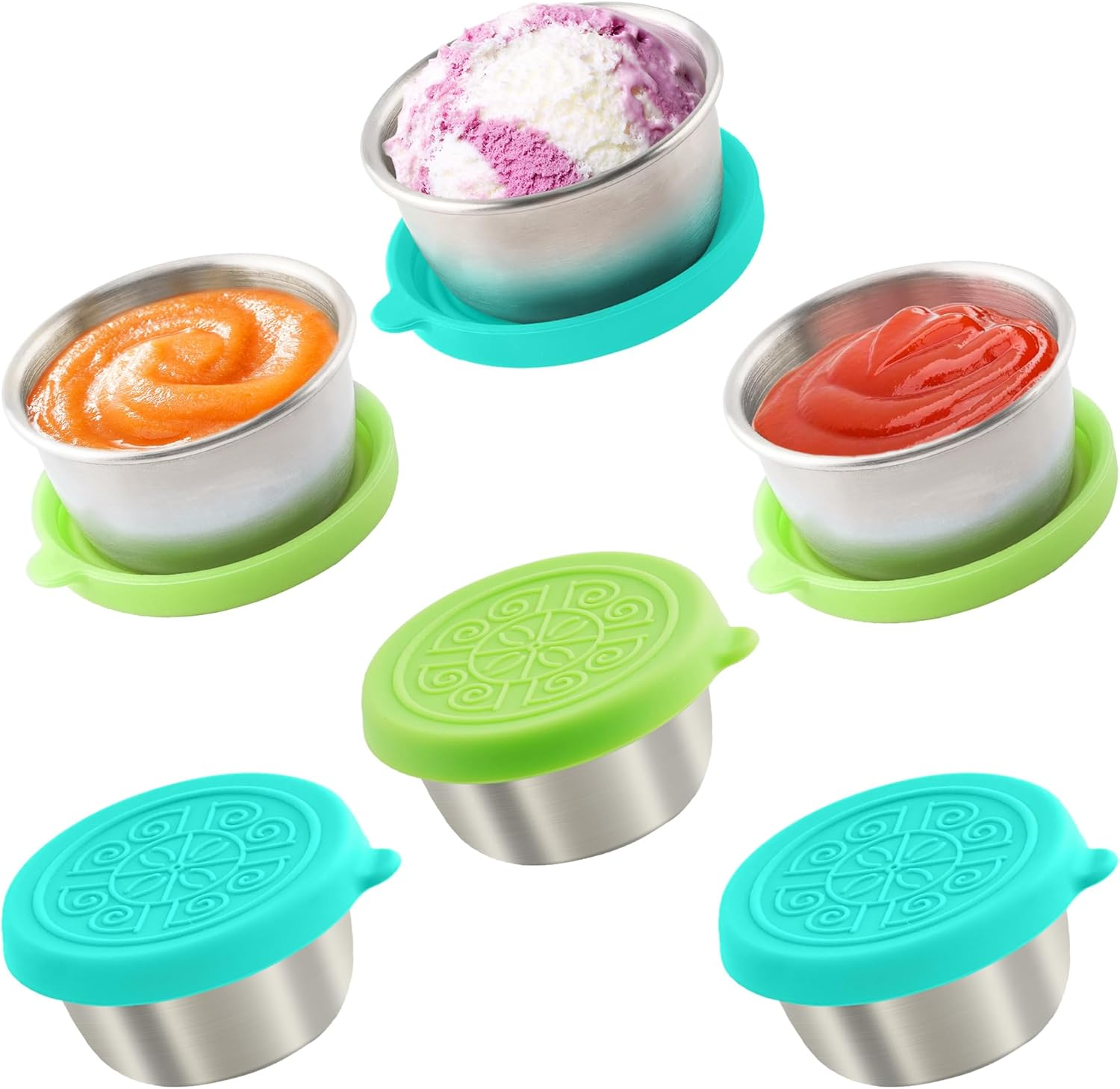 6X1.6 Oz Salad Dressing Containers with Lids, Small Leakproof Reusable Stainless Steel Salad Dressing Container to Go for Lunch Boxes,Sauce Containers, Picnics,Travel Meal Prep and Kitchen Storage.
