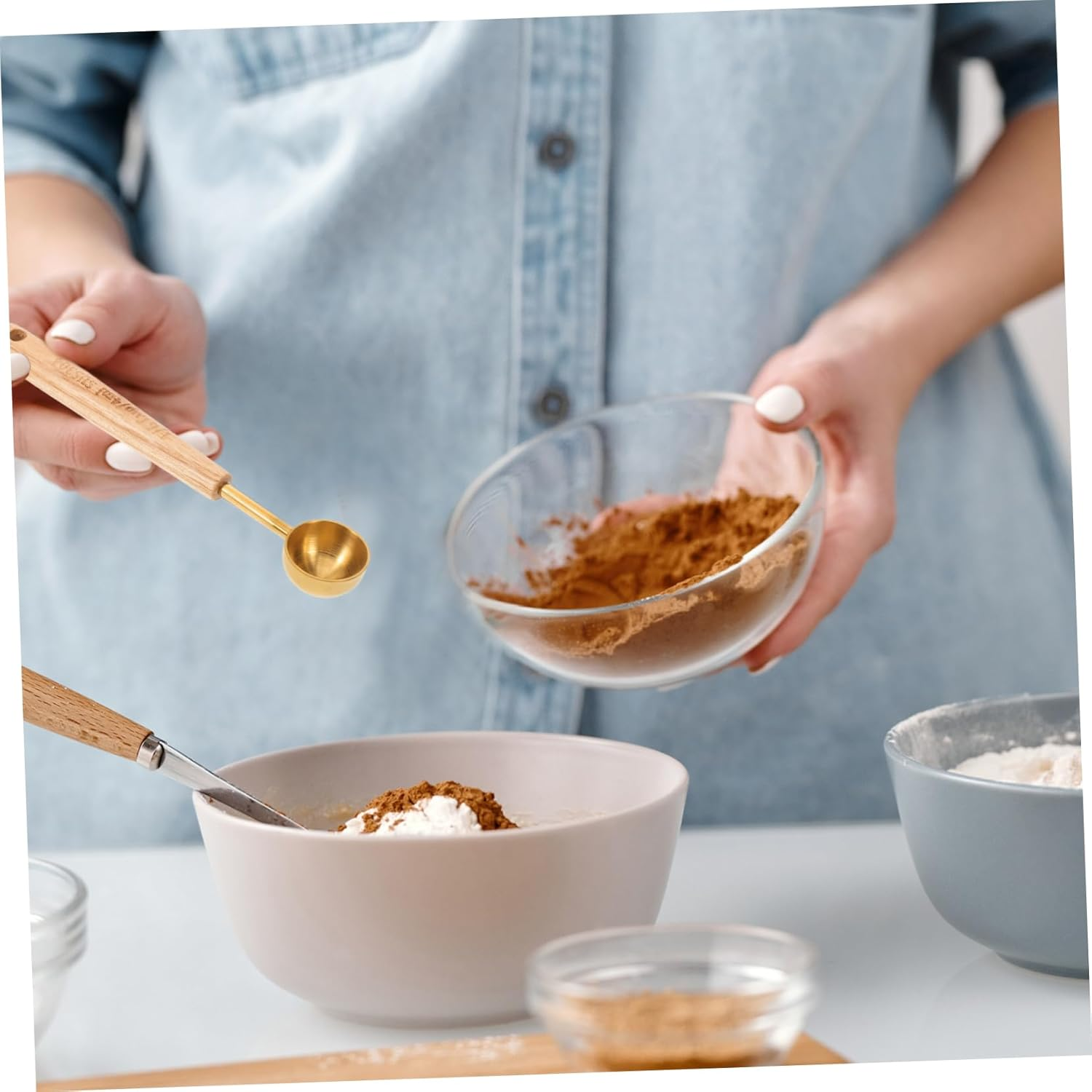 Zerodeko Coffee Milk Powder Measuring Spoon Wood Handle, Gold Matte 1/6 Cup 4Ml Stainless Steel Espresso Teaspoon for Baking and Kitchen Use image number 5