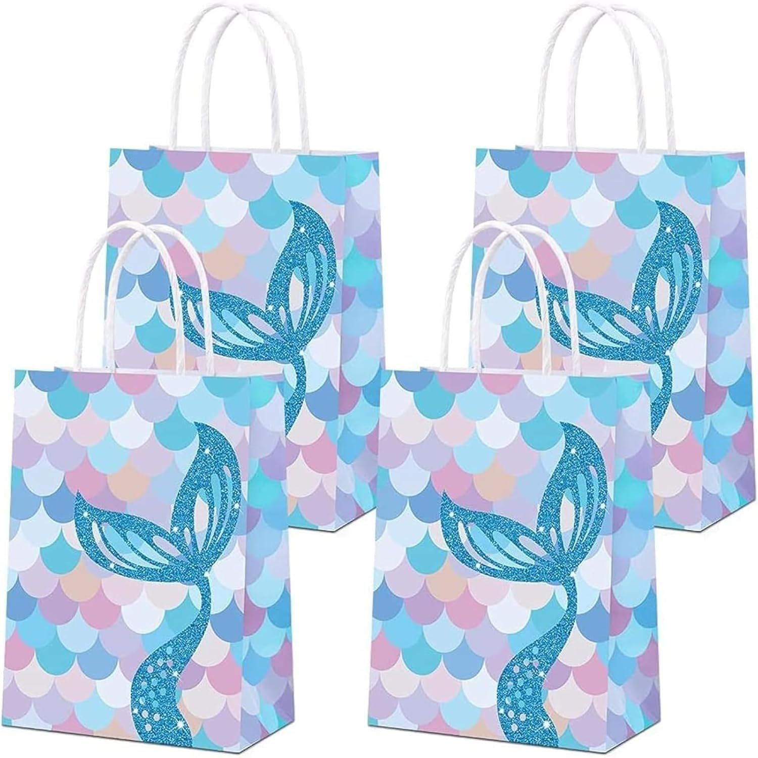 24Pcs Party Bags, Mermaid Party Bag Gift Paper Party Goodie Favor Bags, Kraft Paper Treat Goodie Bag for Boys Girls Birthday Candy image number 4
