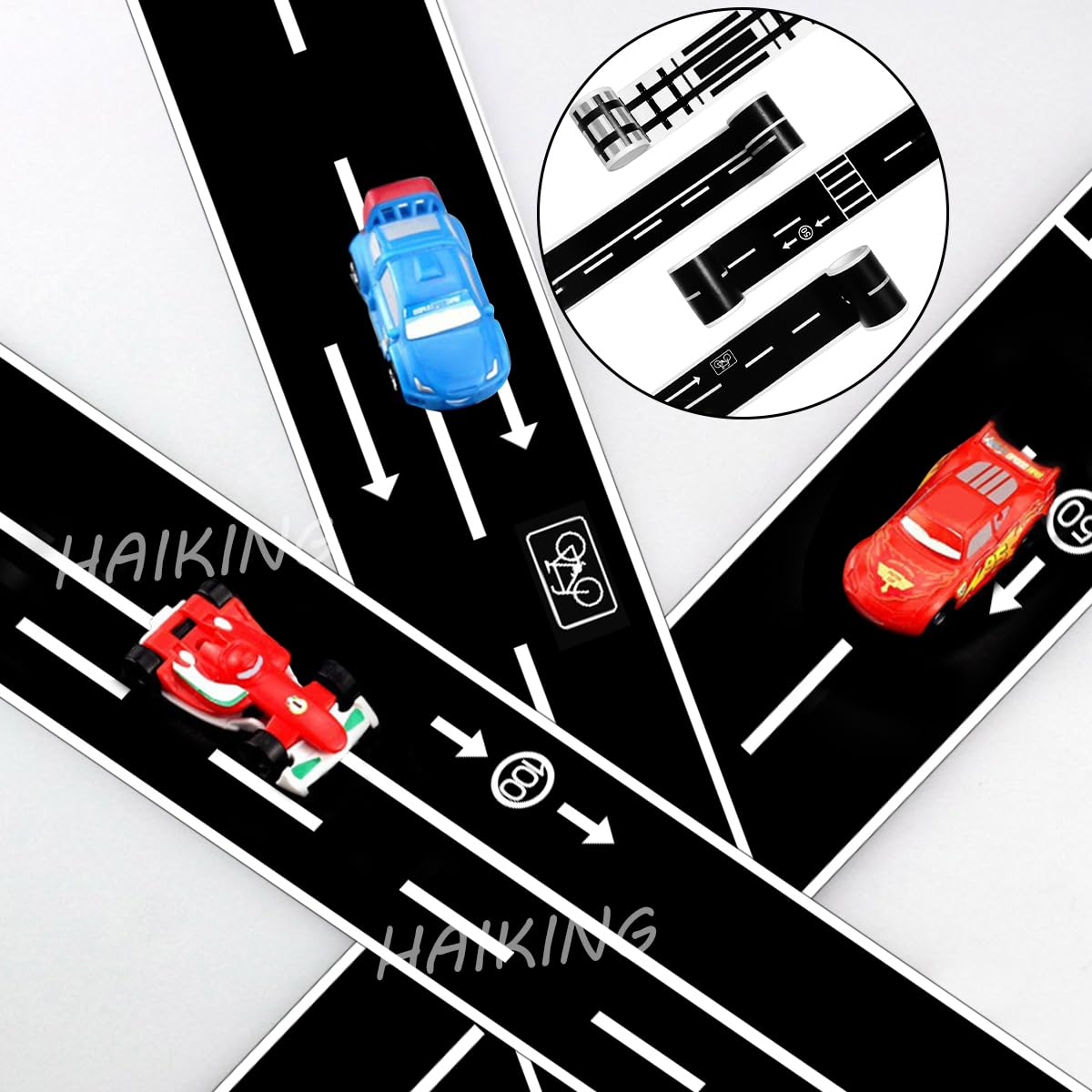 Road Masking Tapes Sticker, 4 Rolls Black & White Traffic Washi Tape for DIY Crafts, Scrapbook (4.8 * 500 Cm/1.88 * 196.8 In) image number 3