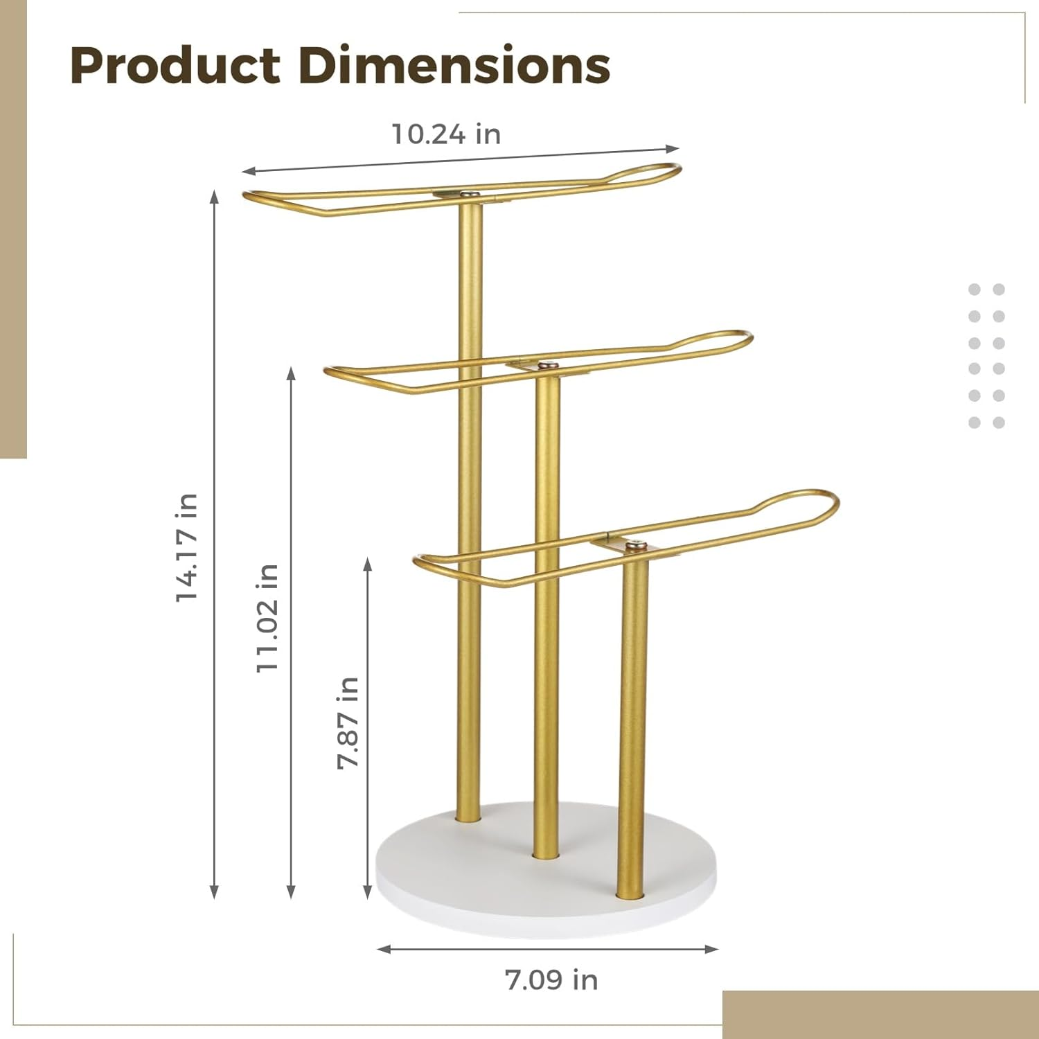 YOFAPA Metal Headband Holder Organiser, Metal Head Holder Manager, Three Layer Hair Holder, Hair Clip, Bracelet, Hair Holder with Gold Frame, White round Base image number 2