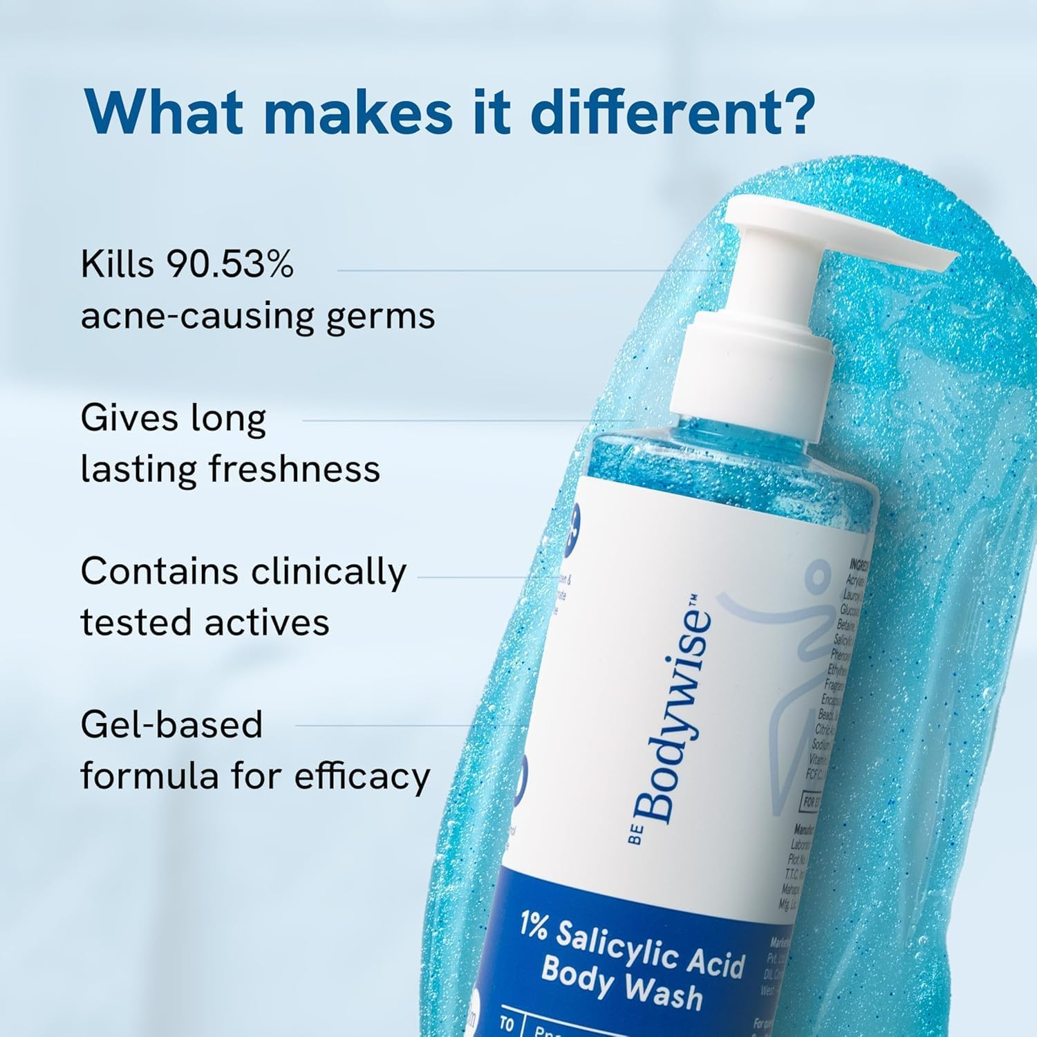 Be Bodywise 1% Salicylic Acid Body Wash with Loofah | Gently Exfoliates to Prevent Body Acne & Cleanse Skin | Paraben and SLS Free | 250Ml image number 3