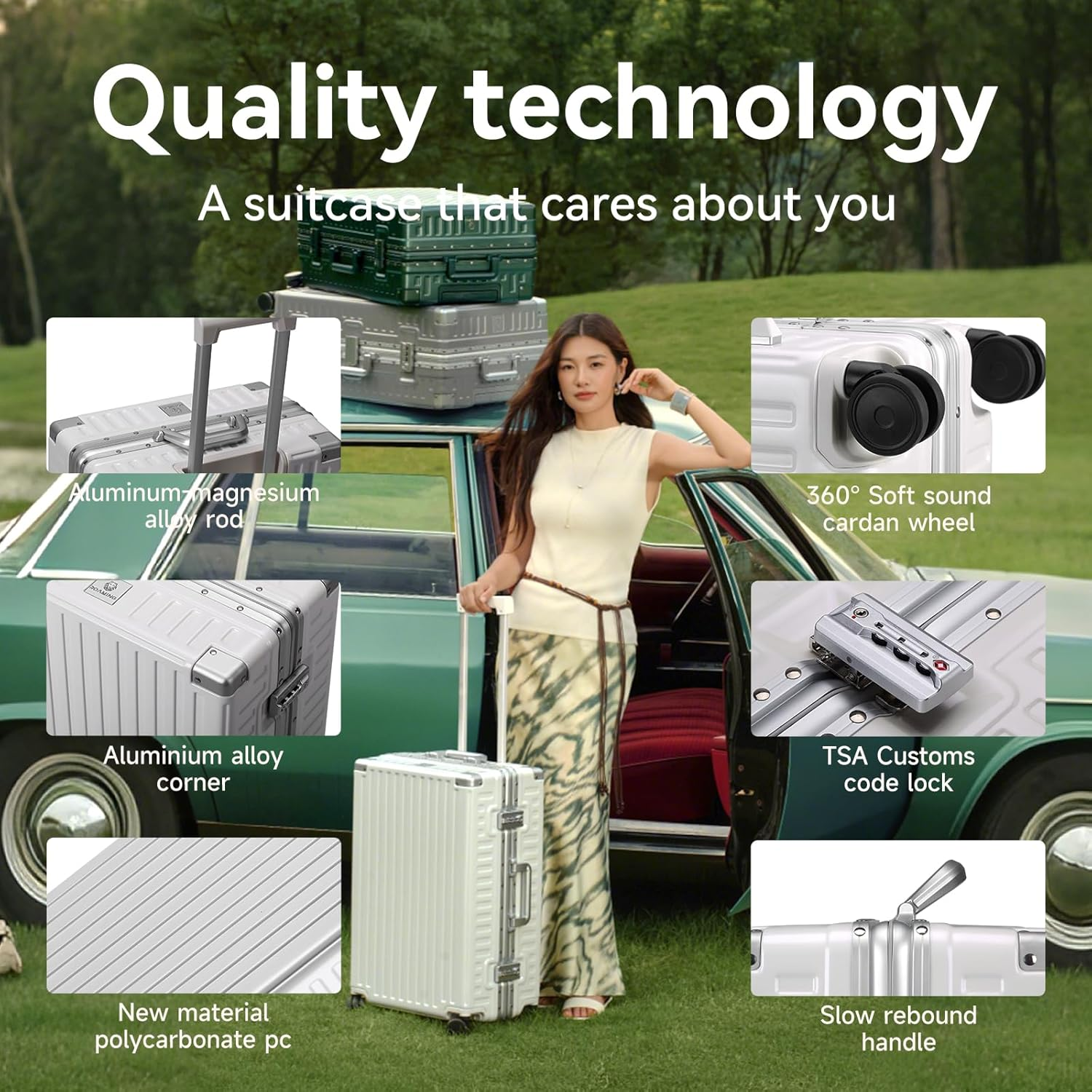 ROAMING Zipperless Luggage, White, 26 Inch Checked Luggage, Zipperless Luggage with Spinner Wheels - Polycarbonate Aluminum Hard Shell Suitcase image number 5