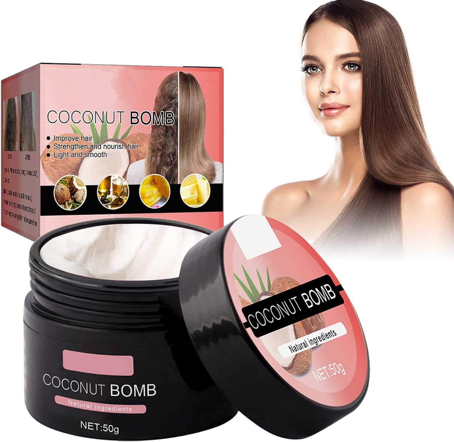 Cynamus Hair Mask, Hair Mask with Natural Coconut Oil, Coconut Deep Conditioner for Dry, Damaged Hair, Provides Intensive Moisturising Improve Shine 50 Ml Hair Mask image number 2