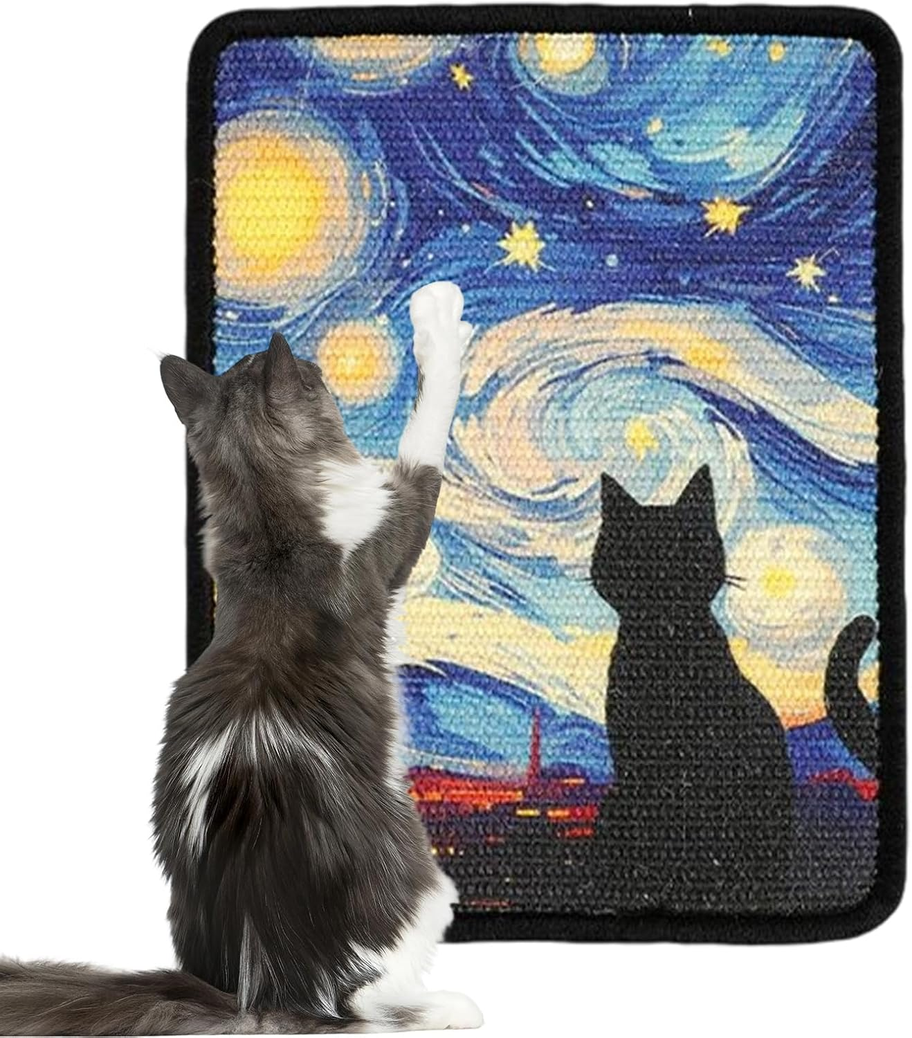 Wall Cat Scratcher | Art Print Sisal Cardboard Scratcher Furniture | Furniture Protector Scratching Board for Pet Kitten Training Enrichment Playing Bedroom Apartment