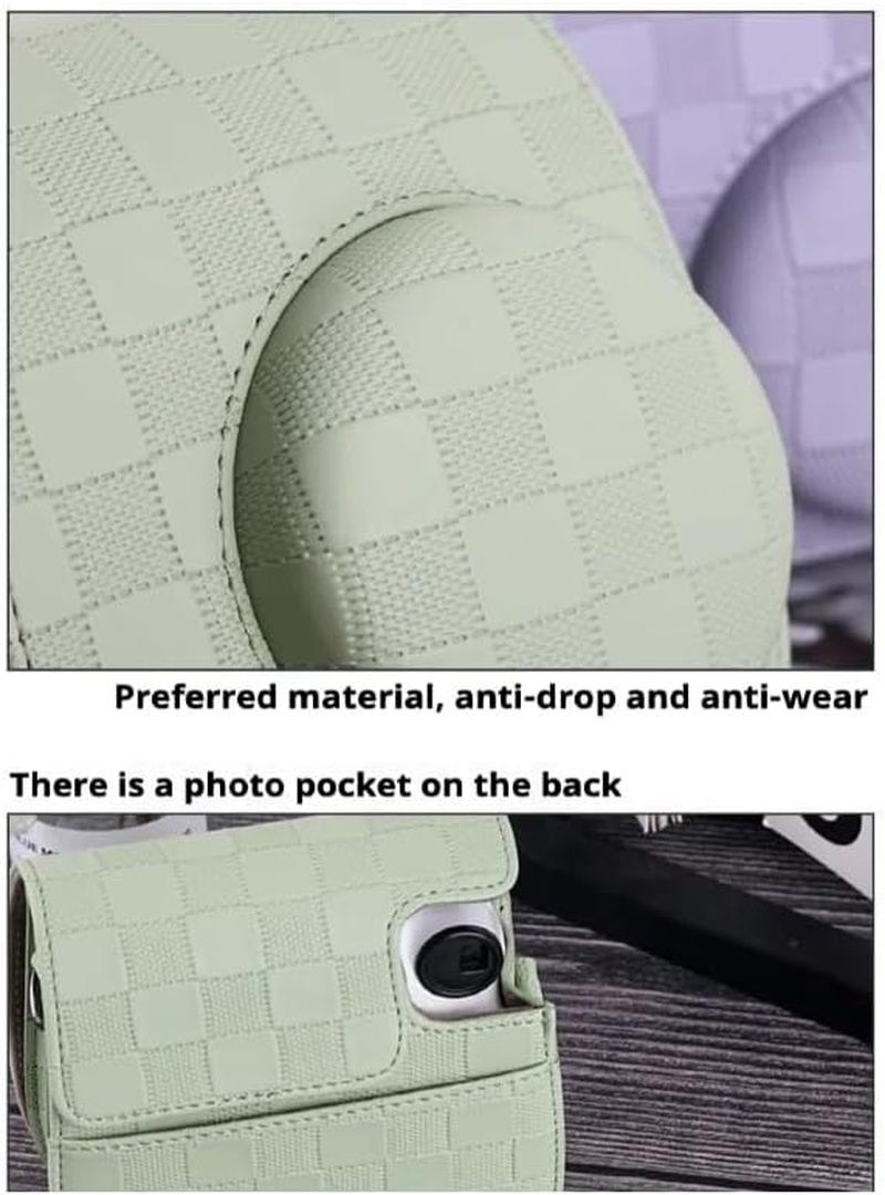 LIN&Eacute;OCT Protective Cover Camera for Mini 8/9/11/12, Portable Camera Bag with Shoulder Strap, PU Leather Protective Pouch with Front Pocket for Cameras (Green) - Black image number 6