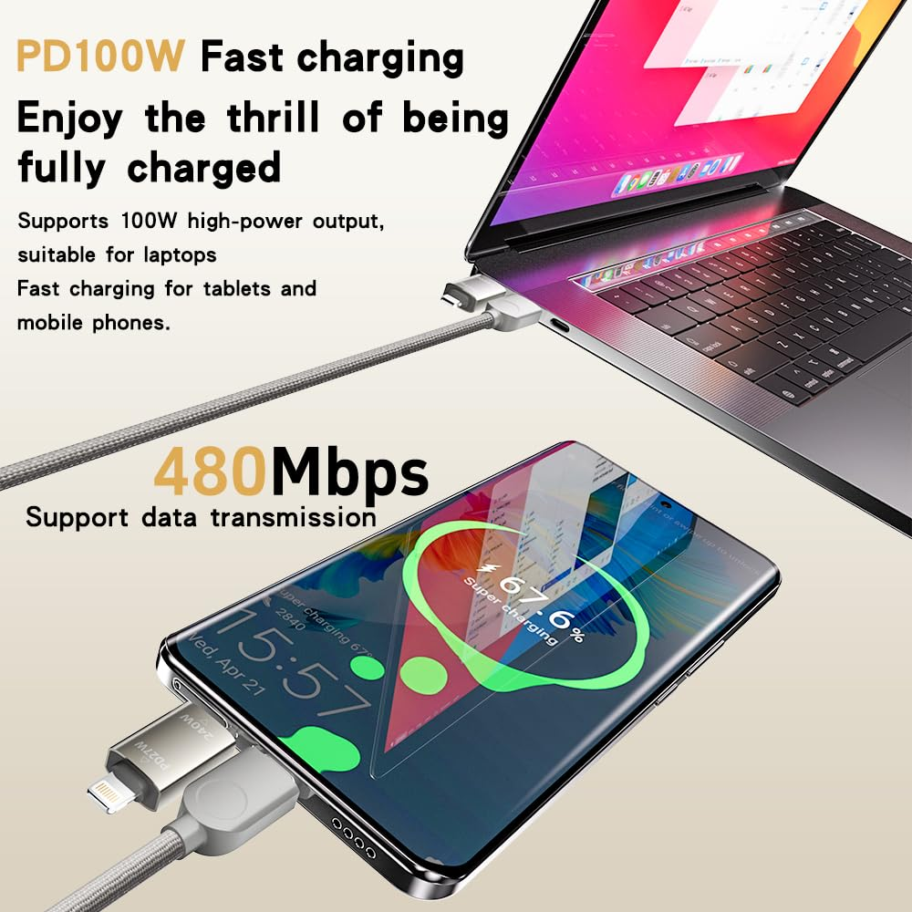 240W Magnetic USB C Cable [Automatic Coiled], 4-In-1 Multi Charging Cable (1.2M), USB A/C to C/L, Fast Charger for Iphone 16/15/14 Pro Max, Macbook, Ipad, Samsung S24 & More image number 1