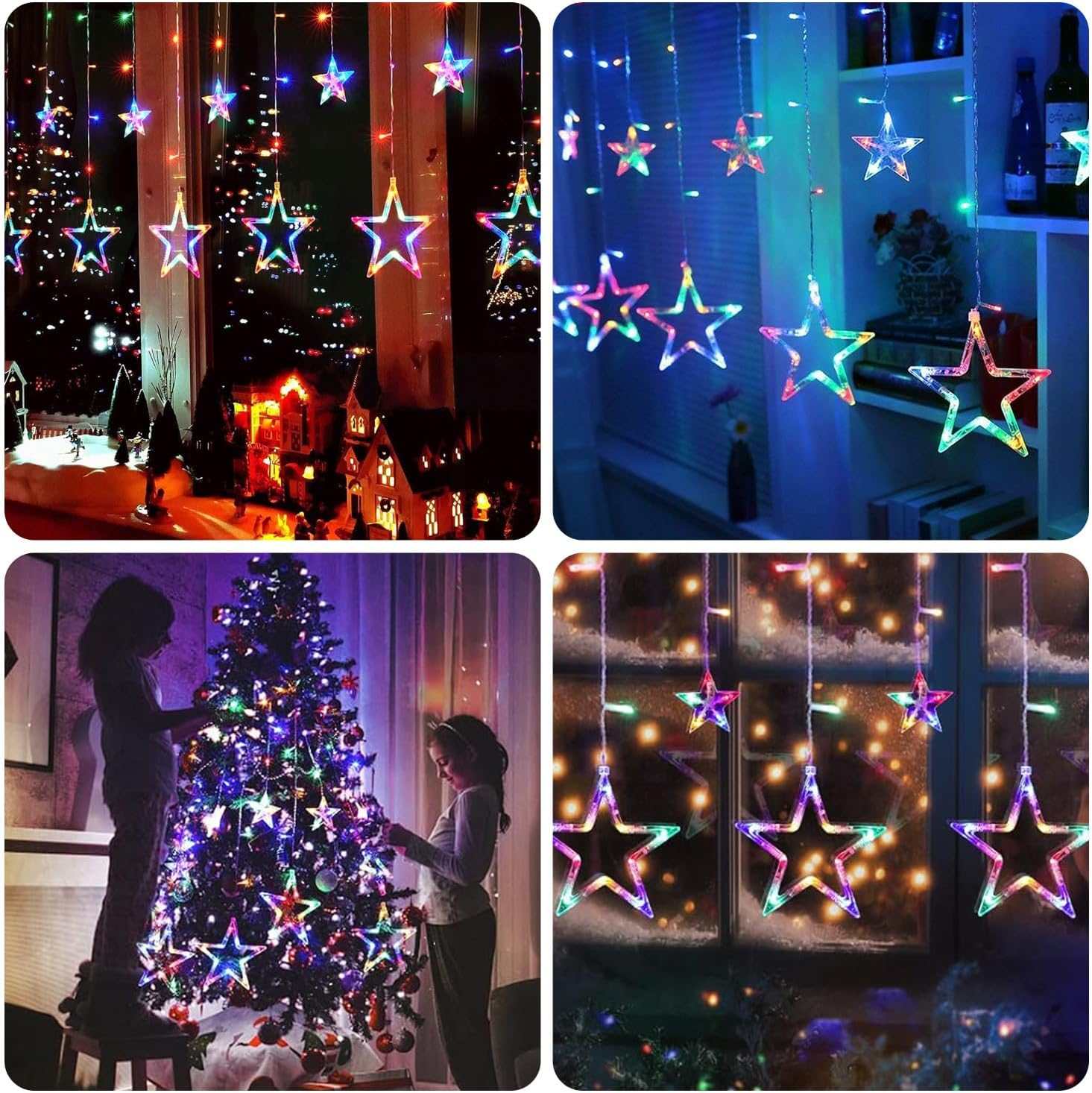 Curtain Fairy Lights 3.5M/11.5FT 138 Leds 12 Stars Battery Operated Christmas Lights 8 Mode Outdoor Indoor Waterfall Backdrop for Bedroom Wedding Party Wall Decor image number 4
