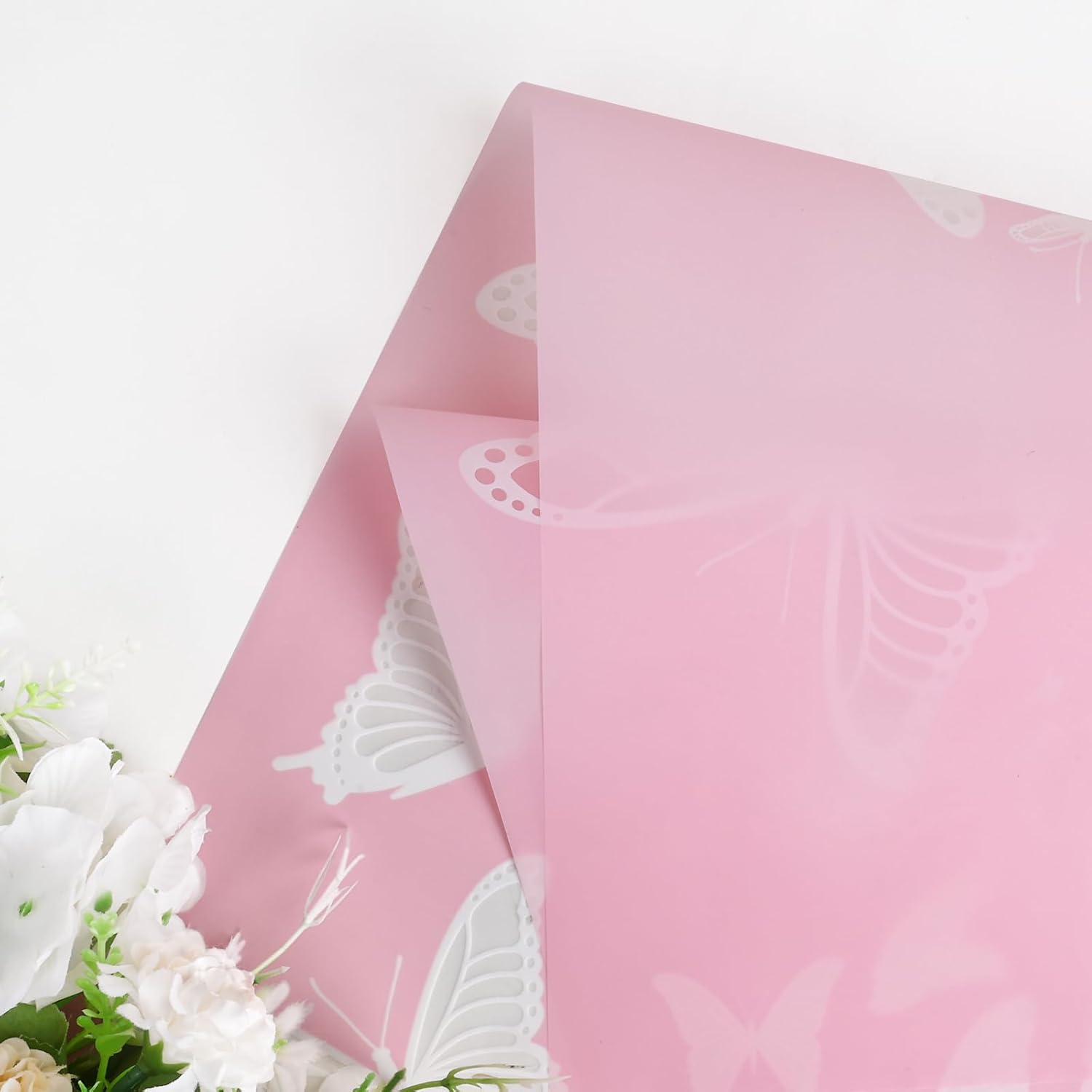 NESCCI 20 Sheet Flower Wrapping Paper - Waterproof Floral Bouquet Wrapping Paper, Florist Supplies Packaging Paper for Wedding Birthday Gift DIY (Butterfly Pink) image number 2