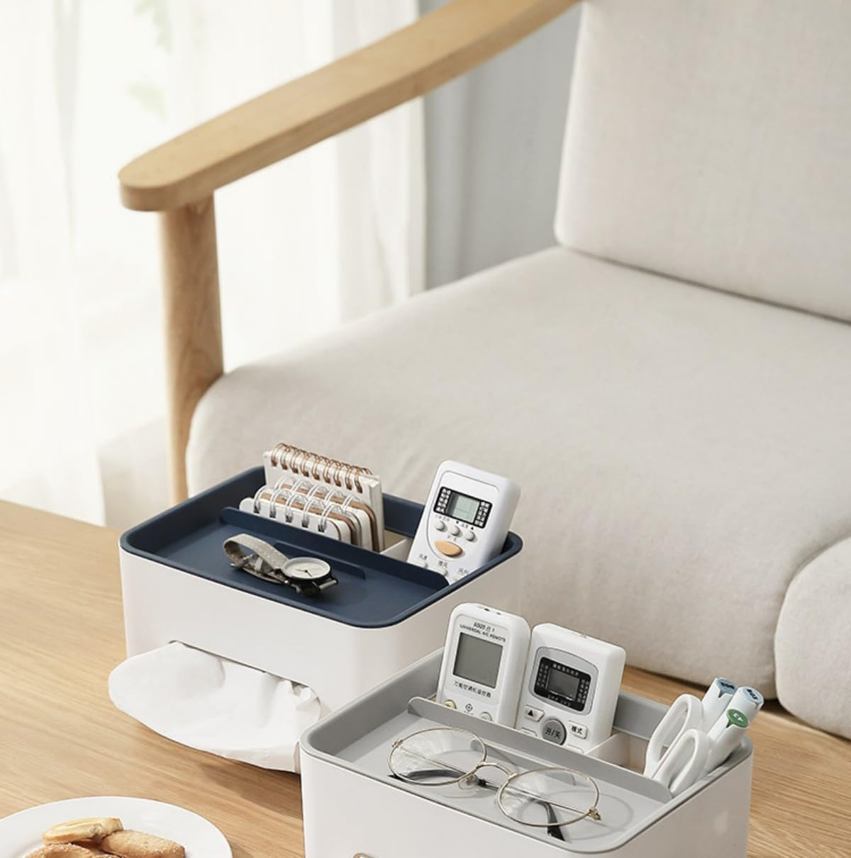 Rectangular Tissue Box Cover - Multifunctional Tissue Holder with Organizer for Desktop Livingroom Bedroom Home Office. image number 2