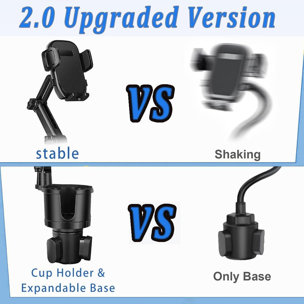 Honeteek Cup Phone Holder for Car, Cup Holder Expander with Phone Mount Adjustable Base, 360&deg; Rotation, Suvs, Trucks, Cupholder Mount for 16-40Oz Cup, Car Accessories