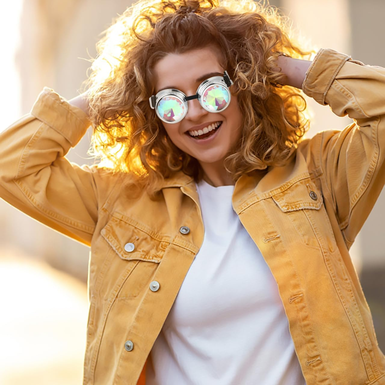 Kaleidoscope Rave Goggles, Rainbow Kaleidoscope Glasses, Steam Punk Goggles, Prism Sunglasses Goggles Coctail Glasses for Carnival Music Festivals Costume Parties image number 5