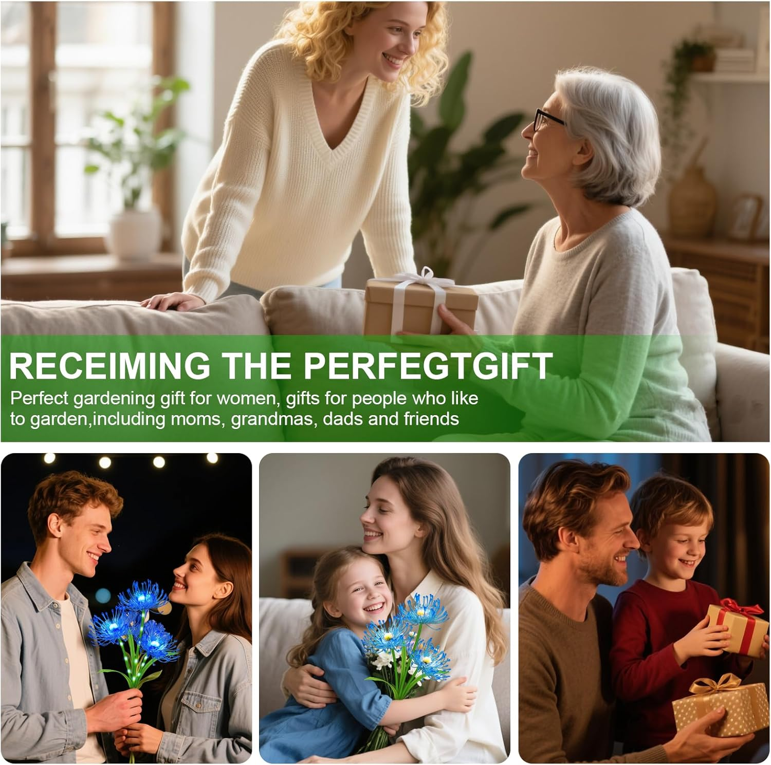 Solar Garden Flower Lights Outdoor,4 Pack 12-Head Blue Spider Lily Waterproof with Glowing Stems,Elegant Yard,Patio & Law Decor,Ideal Halloween & Gardening Gifts for Women,Mothers & Grandma - Purple(Purple Light) image number 3