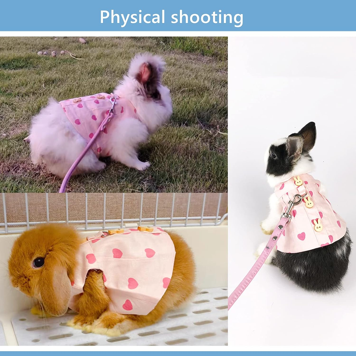 Guinea Pig Clothes,Rabbit Harness,Ferret Bunny Clothes with Pet Rabbit Harness and Leash Mini Hat Bag Cute Brooch for Kitten Small Animal Collars image number 3