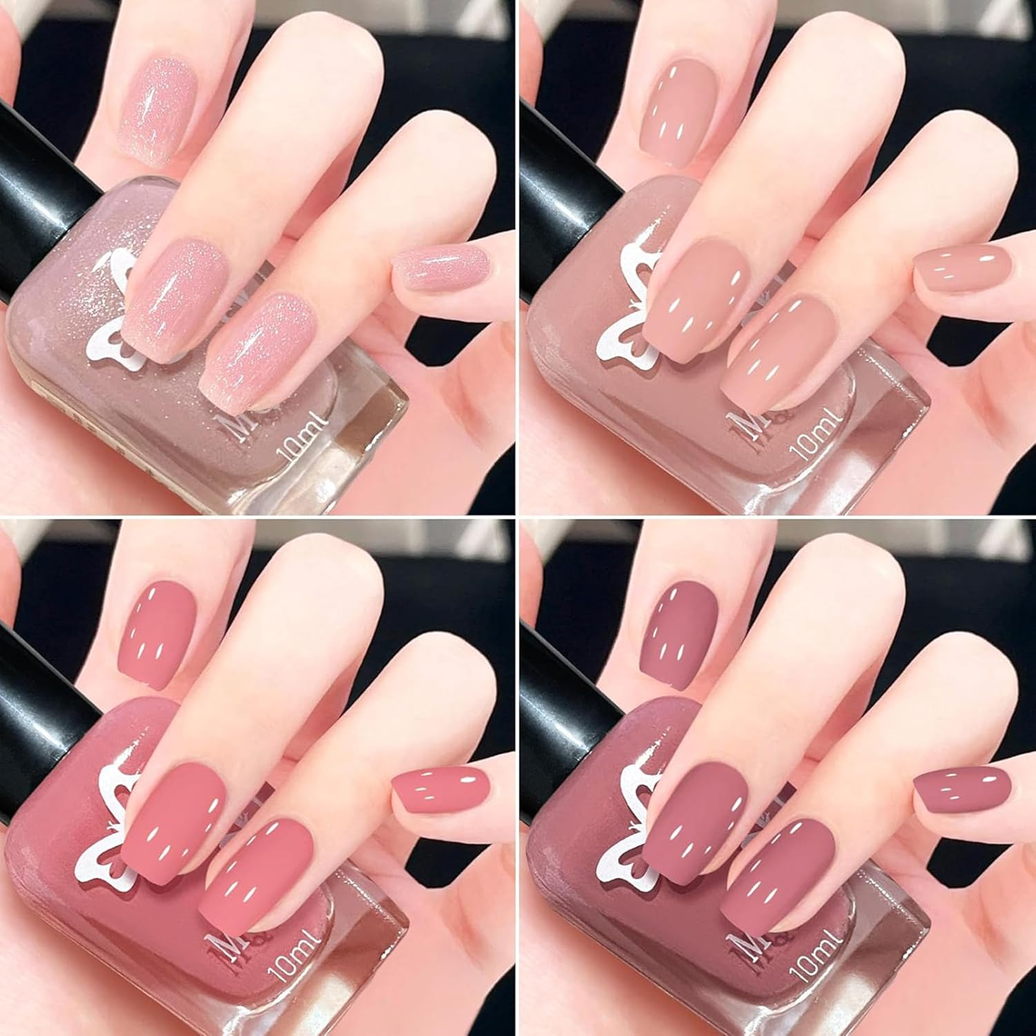 4 Colour Shiny Nail Polish Set - Quick-Drying Long-Lasting Nail Polish without UV Lamp - Non-Toxic Water-Based Colour Polish - Natural Nail Polish with Vegan Formula, Shimmer Pink (NUDE) image number 3