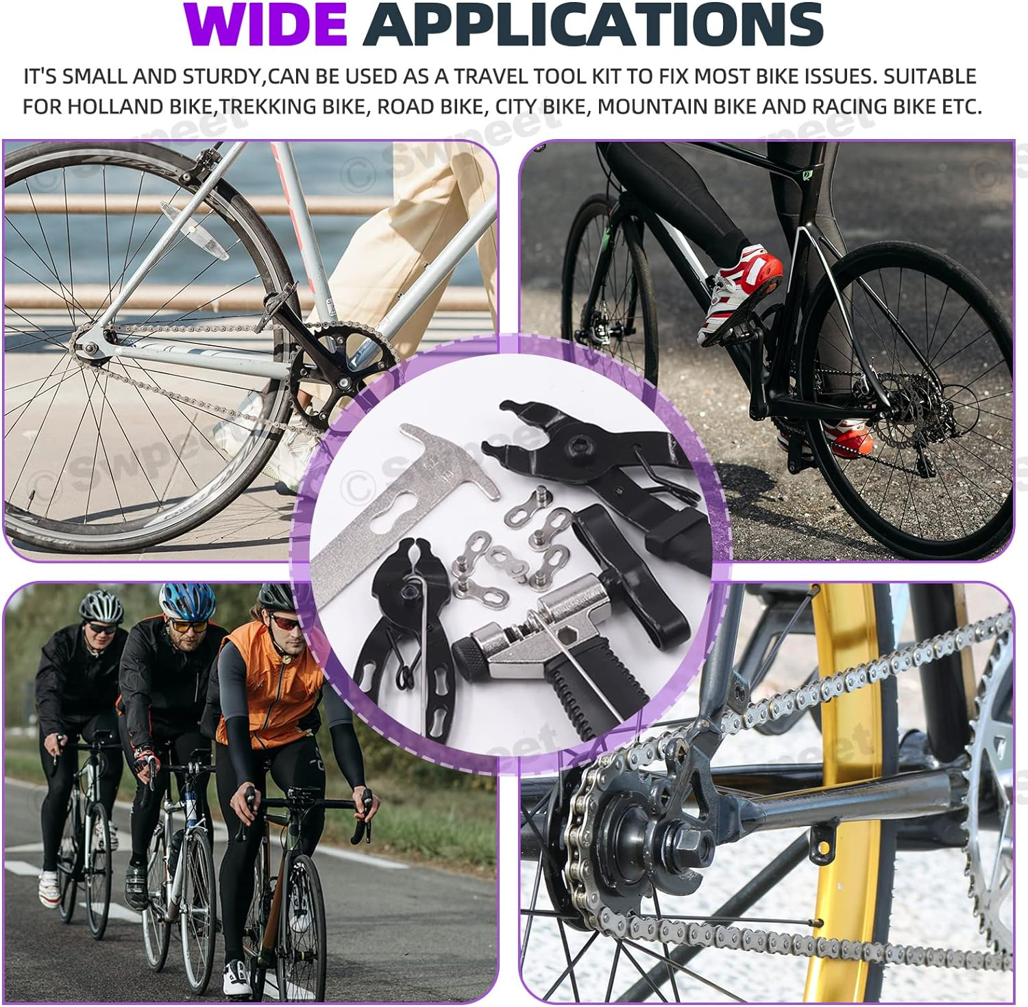 Swpeet 11Pcs Bike Chain Repair Tool Assortment Kit, Including Bike Chain Plier, Bicycle Chain Master Link Pliers, Wear Indicator Chain Checker, Chain Breaker Splitter Tool and Missing Link Connector image number 1