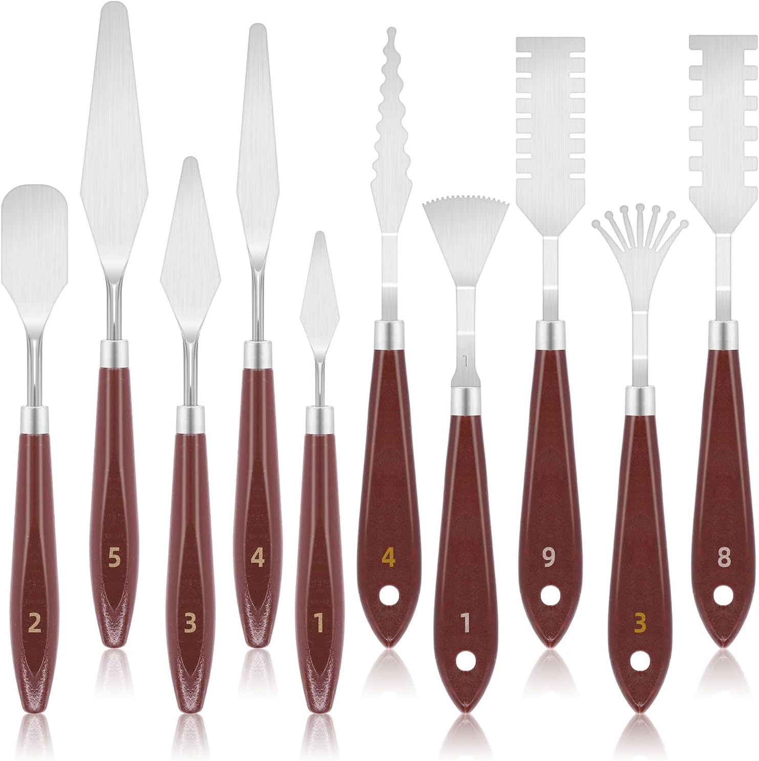 Tanstic 10Pcs Palette Knife Set, Stainless Steel Spatula Painting Knife Painting Mixing Scraper Pallet Knife with Wooden Handle for Color Mixing Oil Painting Supplies image number 3
