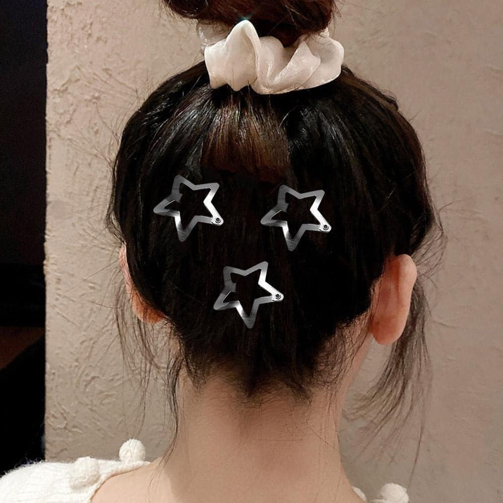 10 Pieces Silver Star Bb Hair Clips Cute Star Hair Clips Snap Clip Mini Simple Metal Women Headdress Hair Jewellery Accessories，Hair Combs image number 4