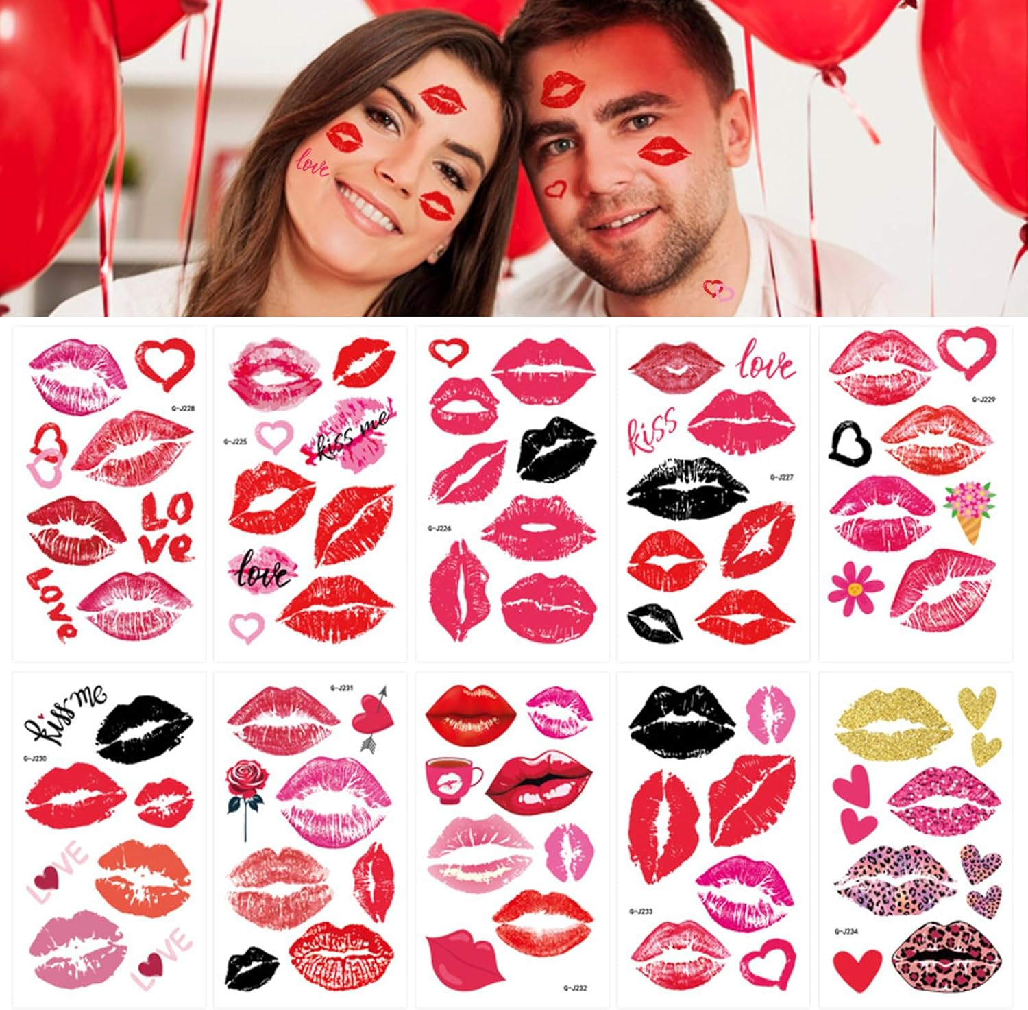 10 Sheets Halloween Lips Print Face Tattoo Stickers for Adults, Men, Women, Girls, Children, Halloween Party Make-Up image number 2