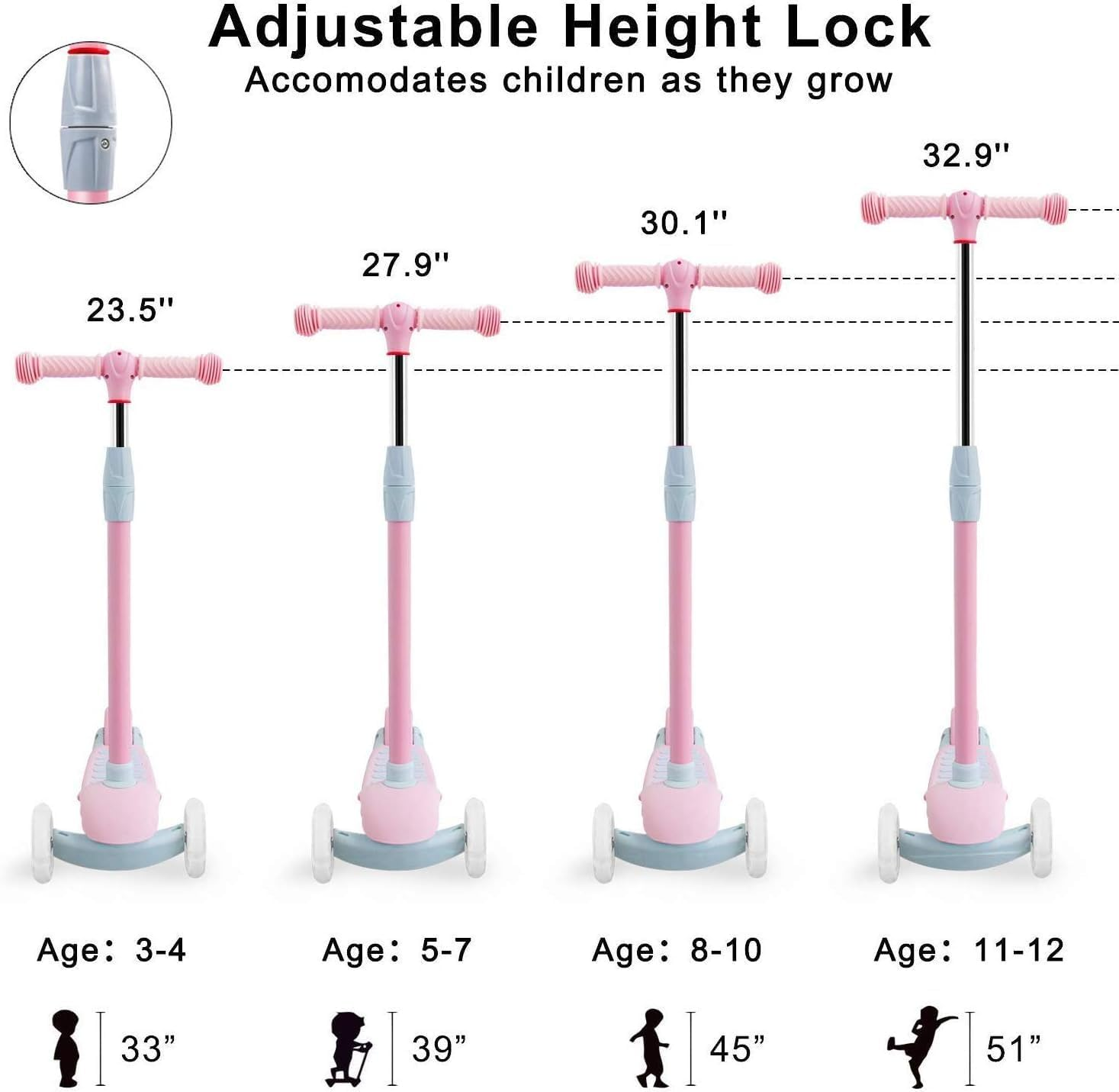 APEXORIGIN 3 Wheel Scooter for Kids Ages 3-12,Kids Scooter with Light up Wheels, Sturdy Deck Design, and 4 Height Adjustable Suitable for Kids Ages 3-12 image number 3