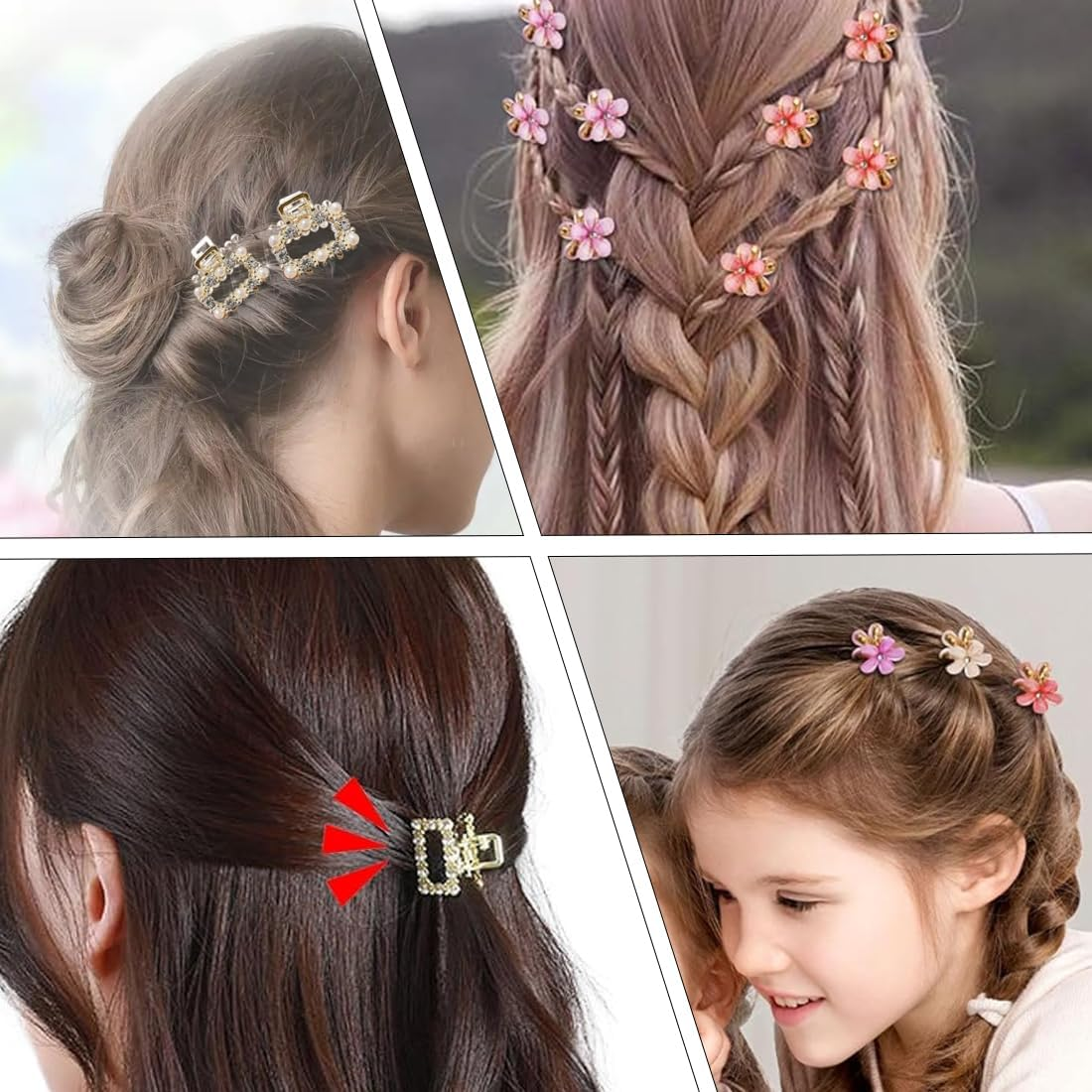 OUDQFCJ 6 Pcs Mini Rhinestone Flower Hair Clips, Cute Decorative Wedding Hair Clips, Flower Hair Cards, Flower Hair Accessories