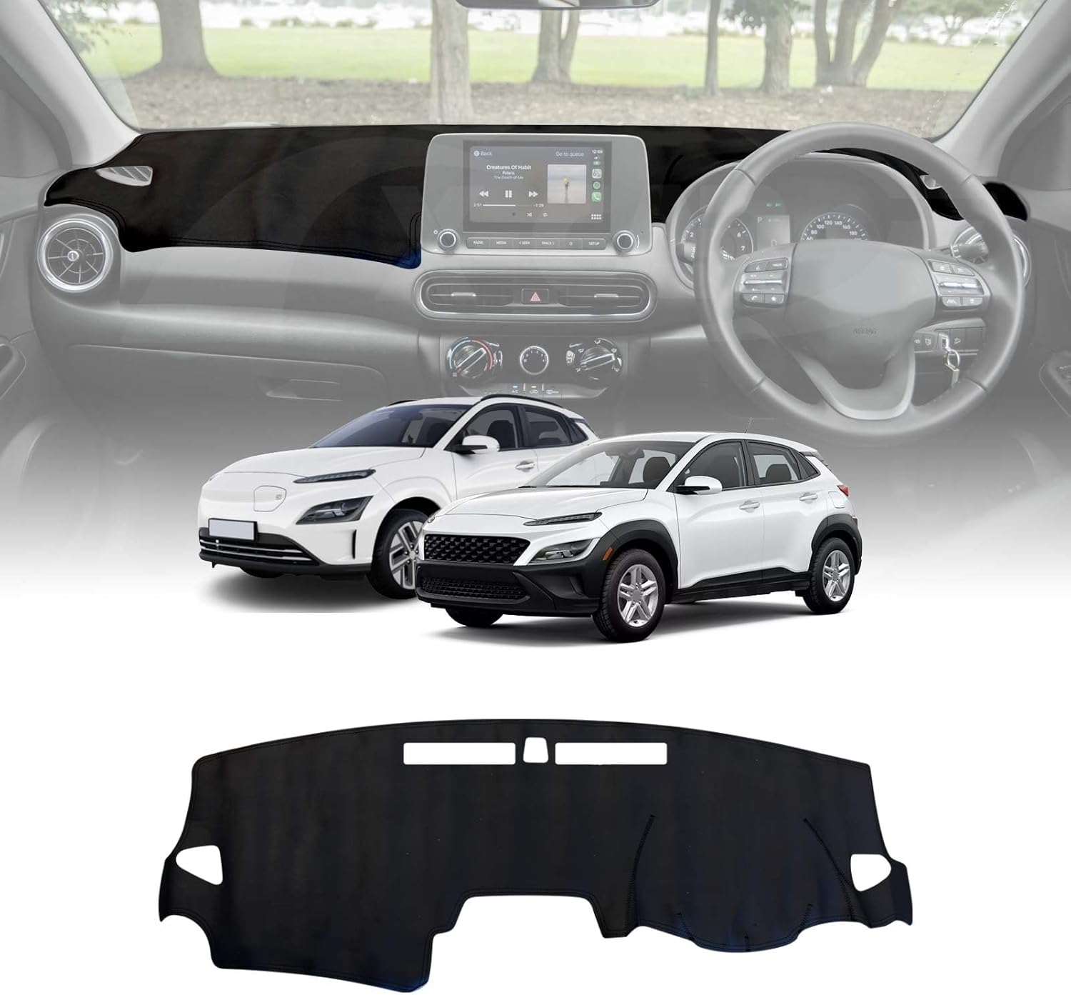 X-Car Luxury 3D Dash Mat Pad Cover Non-Slip for Hyundai Kona 2017-2023 Microfiber Leather image number 5