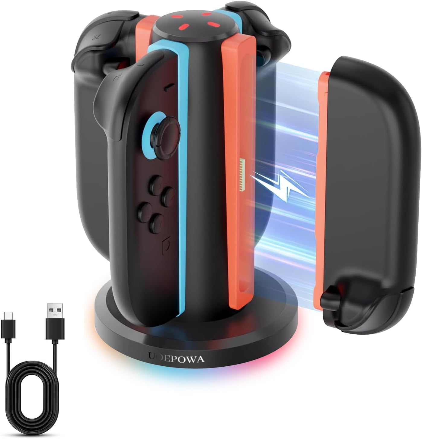 UOEPOWA Upgraded Charging Dock for 2025 Nintendo Switch 2 Joycon, 9 Light Modes, 4-In-1 Magnetic Fast NS2 Controller Charger Station for Nintendo Switch 2 Joy-Con Charger Organized Accessories (NS2) image number 2