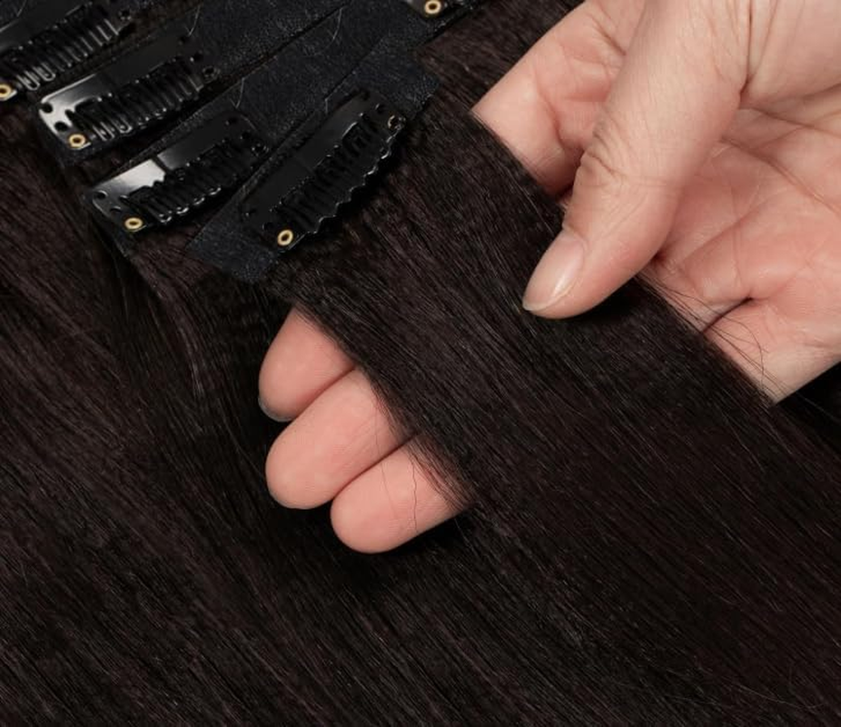 Clip in Hair Extensions & Seamless Invisible Hair Pieces, 60Cm Length 15Cm Width Synthetic Hair Extensions for Women - 4 Pieces, Black image number 2
