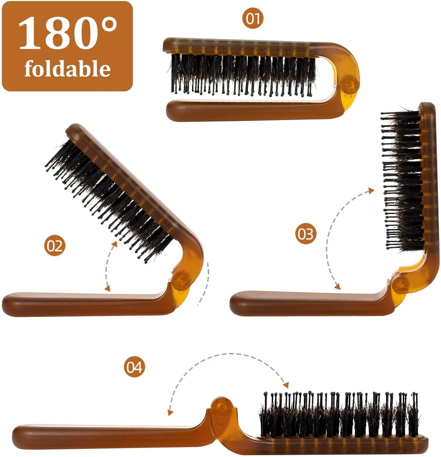 Folding Hair Brush Boar Bristle Brush Portable Hair Massage Comb Men'S Brush Foldable Pocket Size Anti-Static Hairbrush Quick Dry Travel Massage Brushes for Brushing, Combing, Slicking image number 1