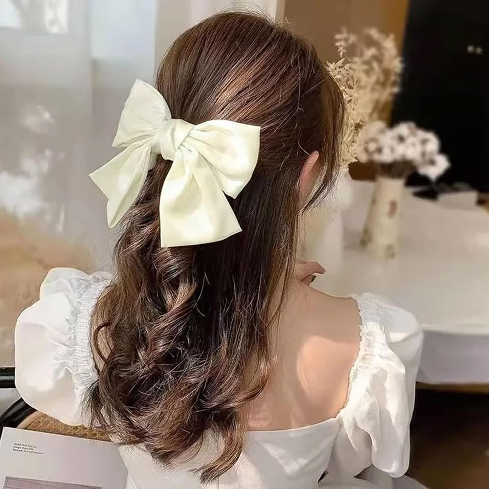 Bow Hair Clip,3 Pcs Hair Bows for Women,Hair Bows,Bows for Hair,Hair Styling Accessories,Big Bowknot Hairpin Soft Satin Silky Hair Bows for Women Girls (Black,Beige and Red) image number 3