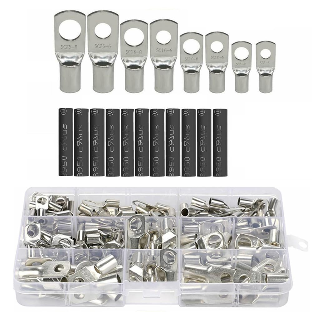 Cuicanfla 220PCS Tinned Battery Copper Cable Lugs Crimp Terminals Kits Wire Connector Set, Copper Wire Lugs Battery Terminal Connectors, for Car Auto Machine Electrical Wire Crimping image number 3