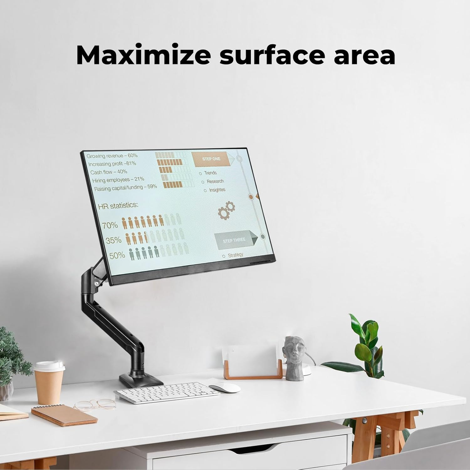 Single Monitor Stand Monitor Arm Desk Mount Height Adjustable, C Stand Fits Screens 13 to 32 Inches, Holds 10Kg, 360 Rotation Swivel, Premium Gas Spring, Universal VESA 75X75Mm or 100X100Mm image number 3