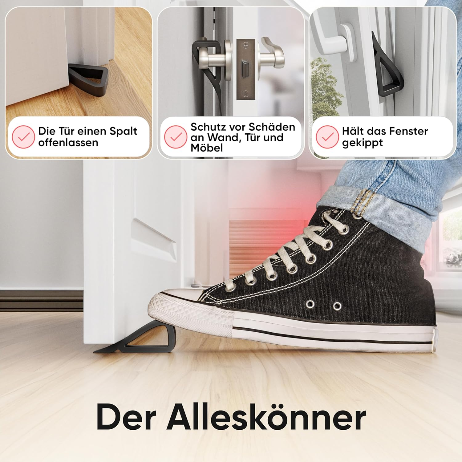 Loumaxx Window Stopper for Airing - Door Wedge - the Allrounder in Window Wedges and Door Stopper Floor - Window Stopper Rubber - Pack of 2 in Black image number 2