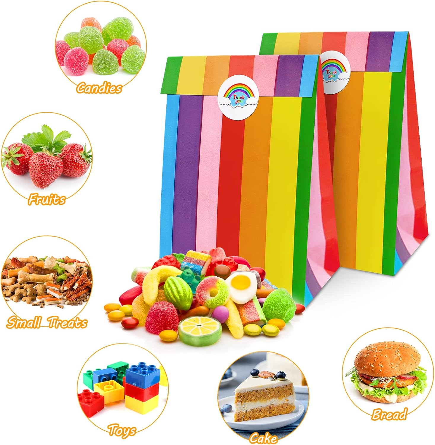 Party Favor Bags,Paper Party Bags,Rainbow Paper Bags with Stickers,Kraft Paper Loot Bags Candy Bags Wrapped Bags Treats Bags Goody Goodie Bags,Paper Gift Bags Small Gift Bags Bulk Multipack Wedding Gift Bags Gift Wrap Bags for Birthdays,Holiday,Mothers Day,Care Packages,May Day image number 6