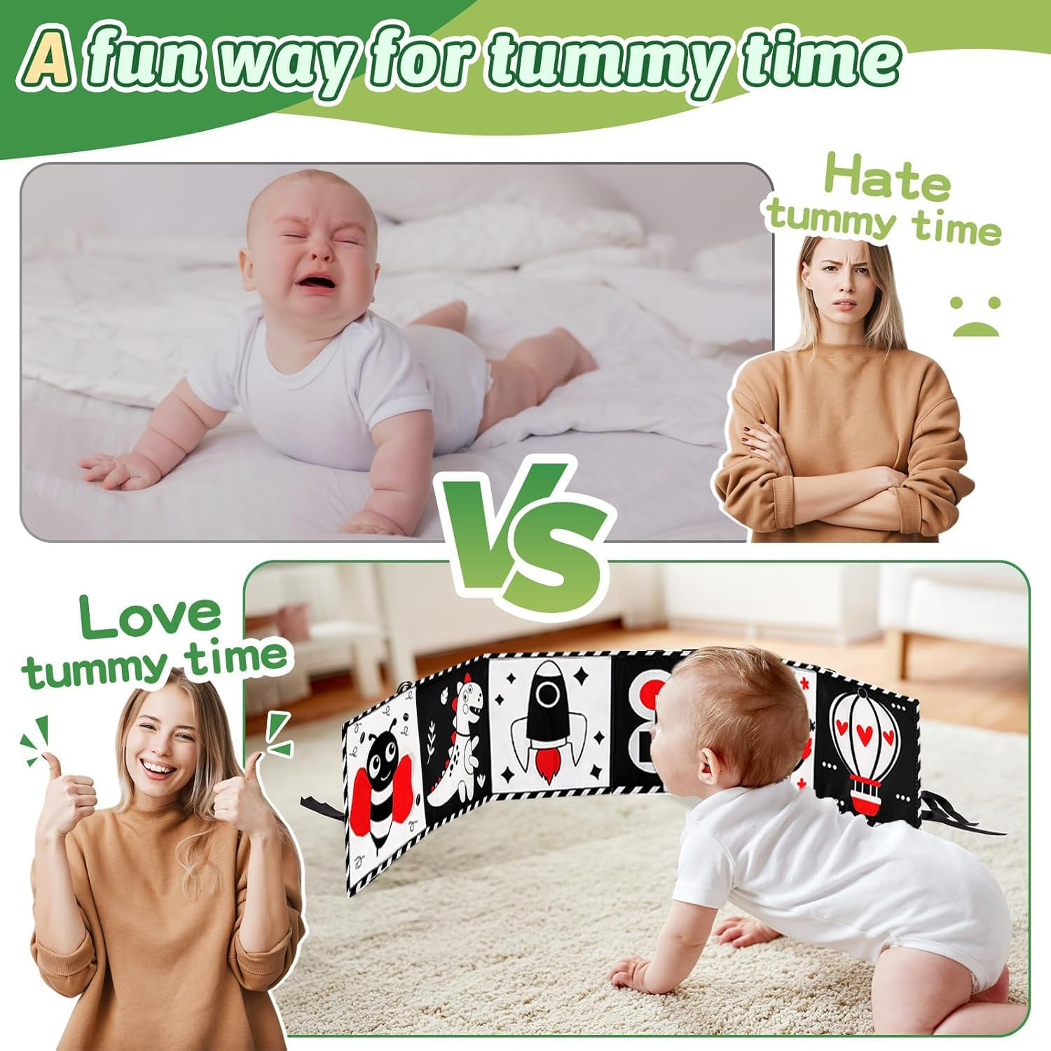 Black and White High Contrast Baby Toys 0-6 6-12 Months Soft Book for Newborn Brain Development Tummy Time Toys Infant Sensory Crinkle Toys 0-3 3-6 Month Montessori Learning Activities for Babies