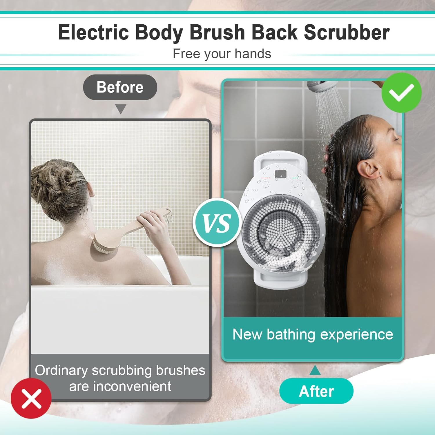 Electric Shower Brush for Body, Wall Mounted Back Scrubber, Rechargeable Exfoliating Bath Brush with Soft Bristles, 3 Speed Adjustment, 360&deg; Automatic Rotation, Deep Cleansing (Single Brush Head) image number 6