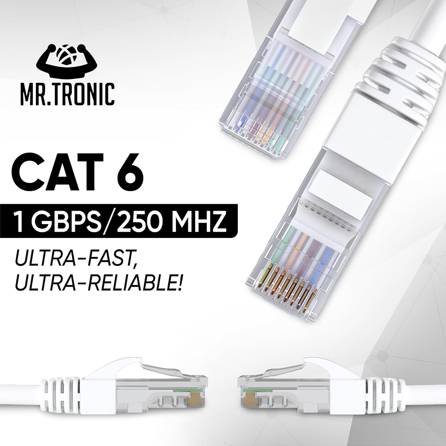 Mr. Tronic White Cat 6 Ethernet Cable 25M, LAN Ethernet Network Cable with RJ45 Ends Connectors, Internet Cable Compatible with Cat 7 / Cat 8 | AWG24 Patch Cable, UTP Cat6 CCA Cable (25 Meter, White) image number 5