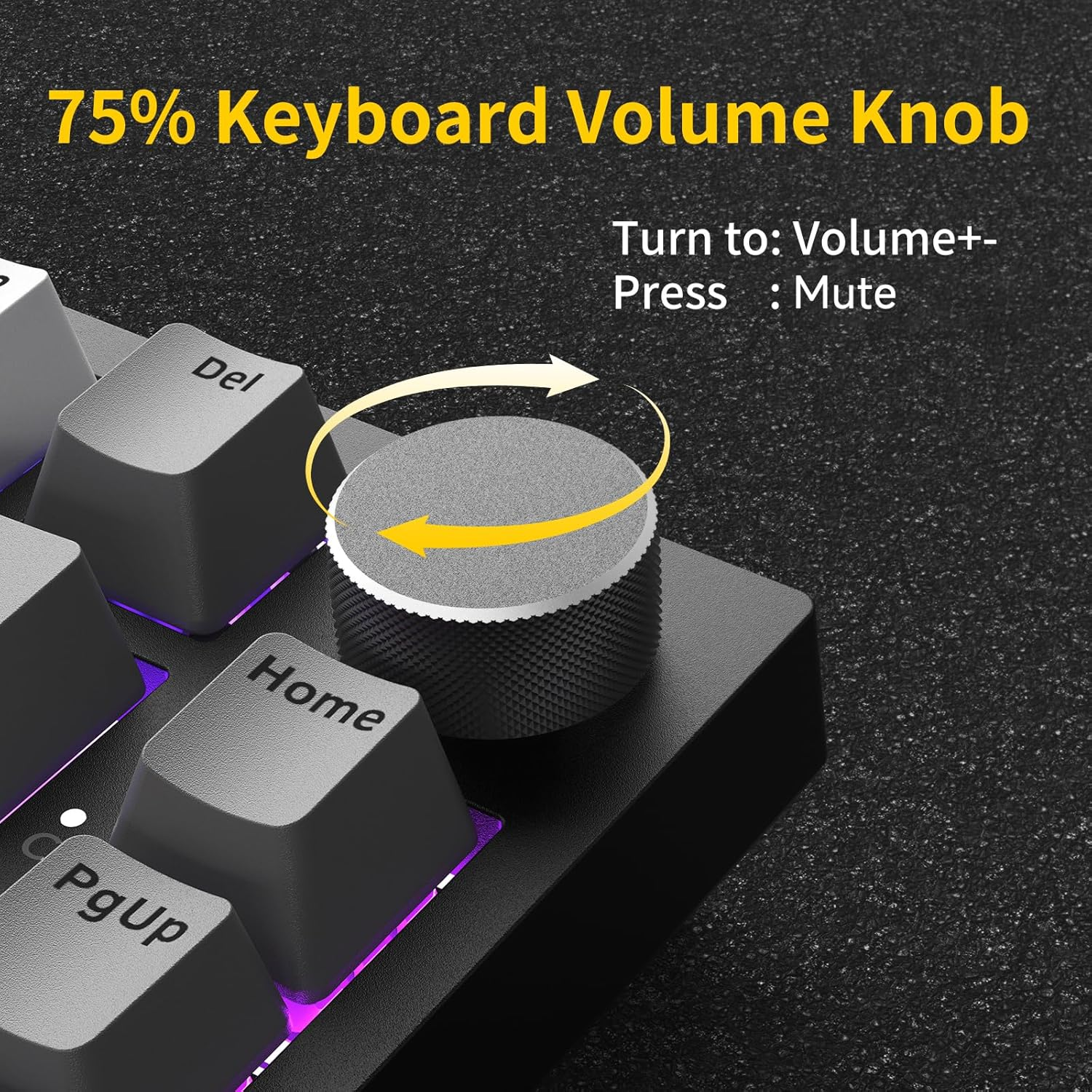 AJAZZ AK820 75% Wired RGB Gasket Mechanical Keyboard with Volume Knob, South Facing LED, 82 Keys, PBT Keycaps, Custom Programmable Hot-Swap Keyboard, Grey White Yellow image number 5